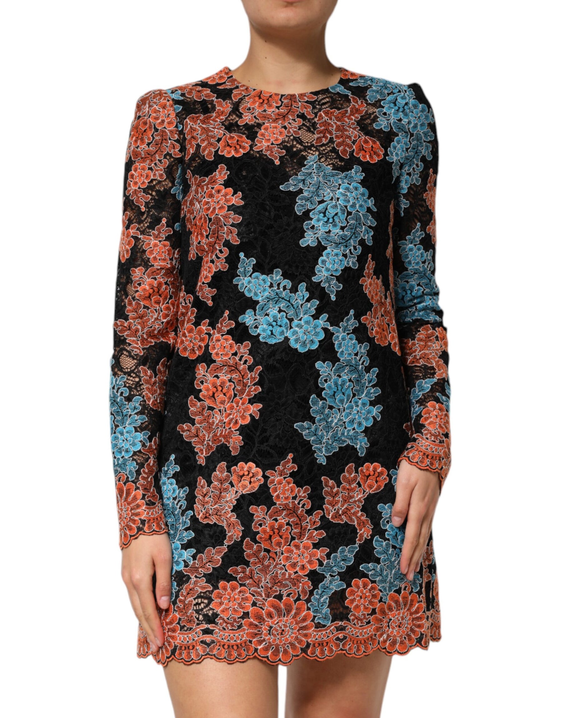 Dolce & Gabbana Multicolor Floral Embroidery Shift Mini Dress | Regal Royce