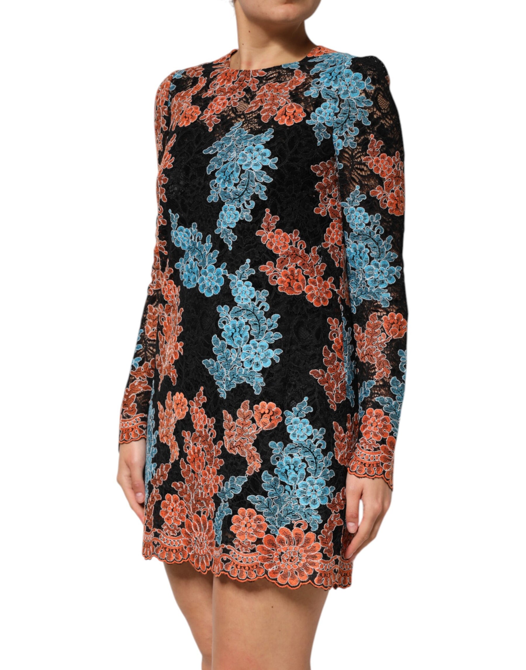 Dolce & Gabbana Multicolor Floral Embroidery Shift Mini Dress | Regal Royce