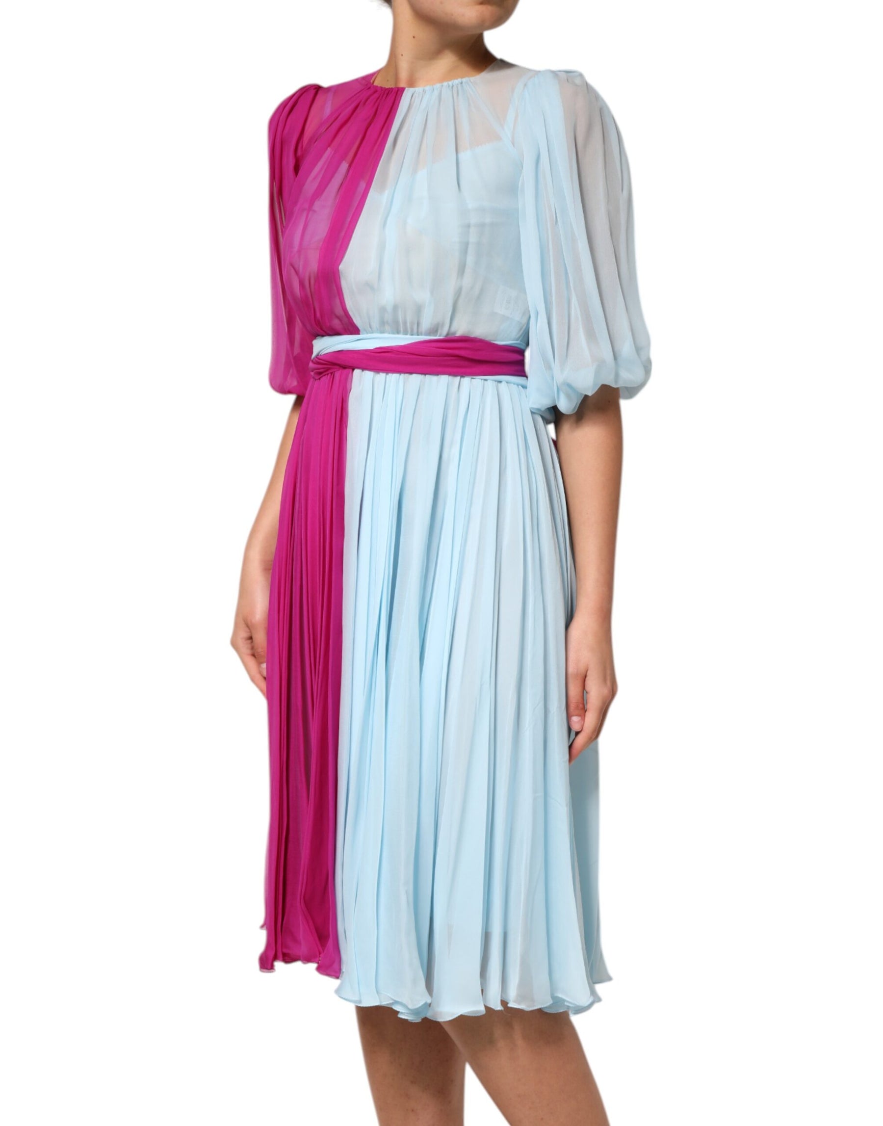 Dolce & Gabbana Fuchsia Light Blue Silk Two Tone Midi Dress | Regal Royce