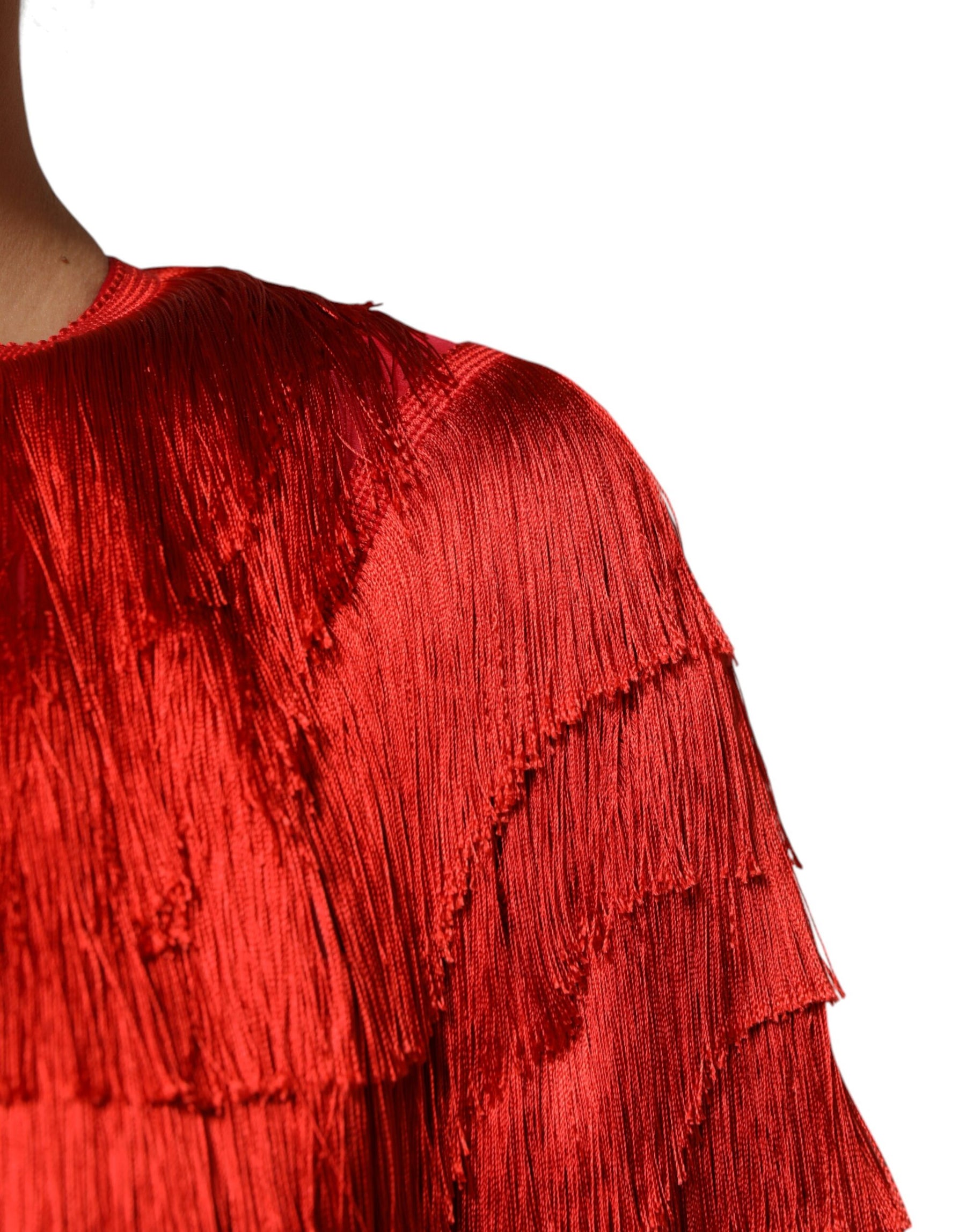 Dolce & Gabbana Red Silk Tiers Fringe Shift Knee Length Dress | Regal Royce