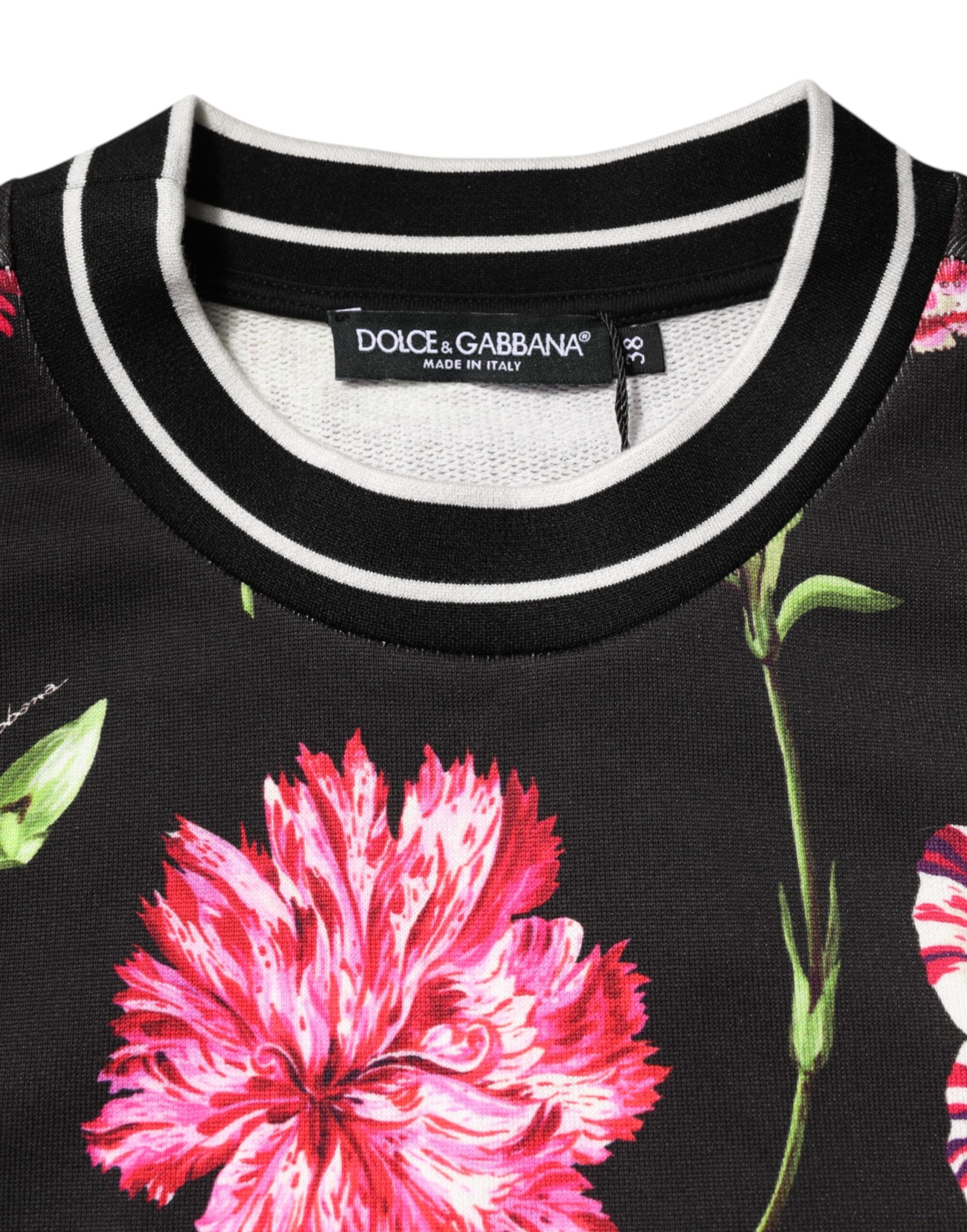 Dolce & Gabbana Black Floral Print Cotton Short Sleeves Top | Regal Royce