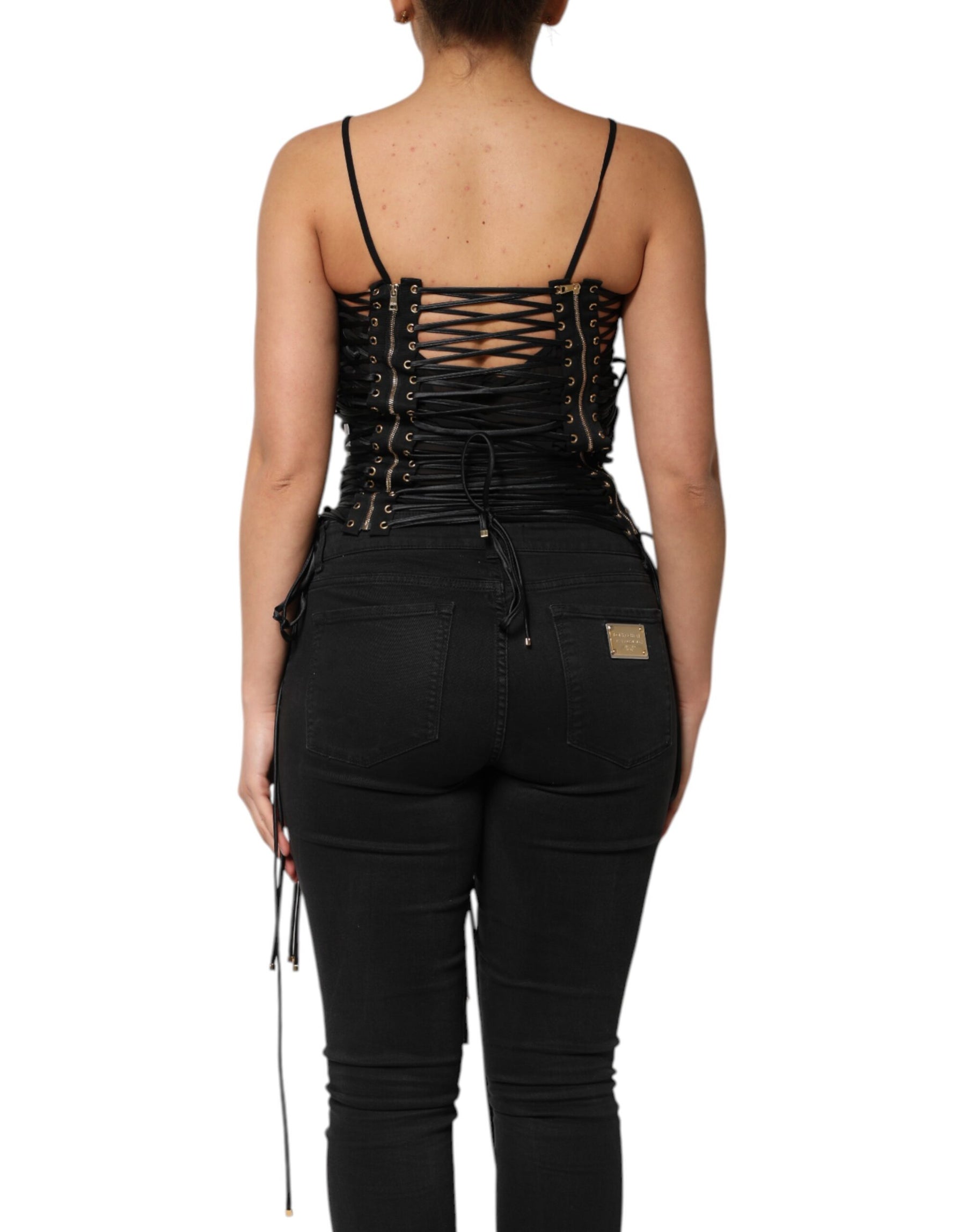 Dolce & Gabbana Black Eyelet Embellished Corset Style Top | Regal Royce