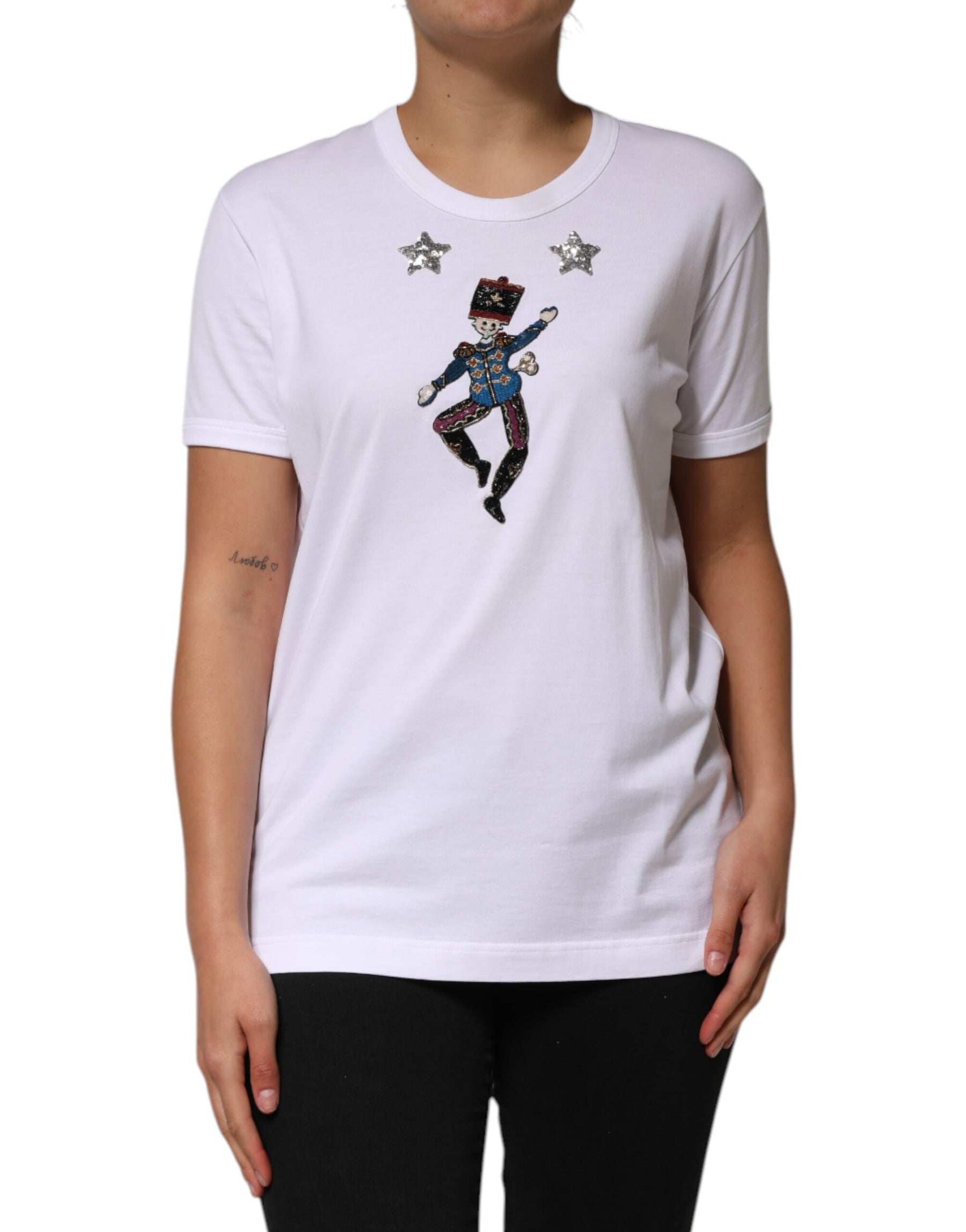 Dolce & Gabbana White Cotton Sequin Embellished Top T-shirt | Regal Royce