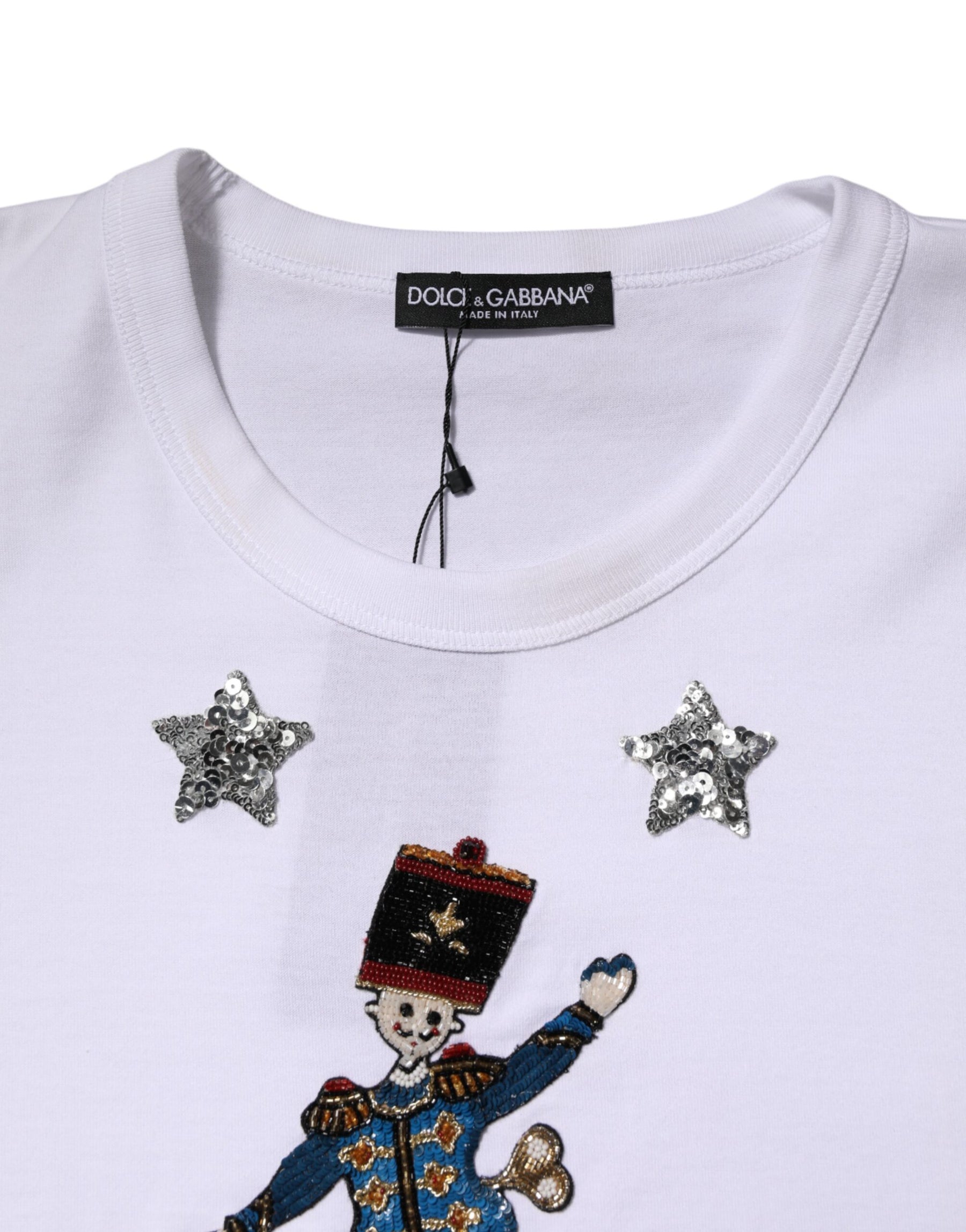 Dolce & Gabbana White Cotton Sequin Embellished Top T-shirt | Regal Royce
