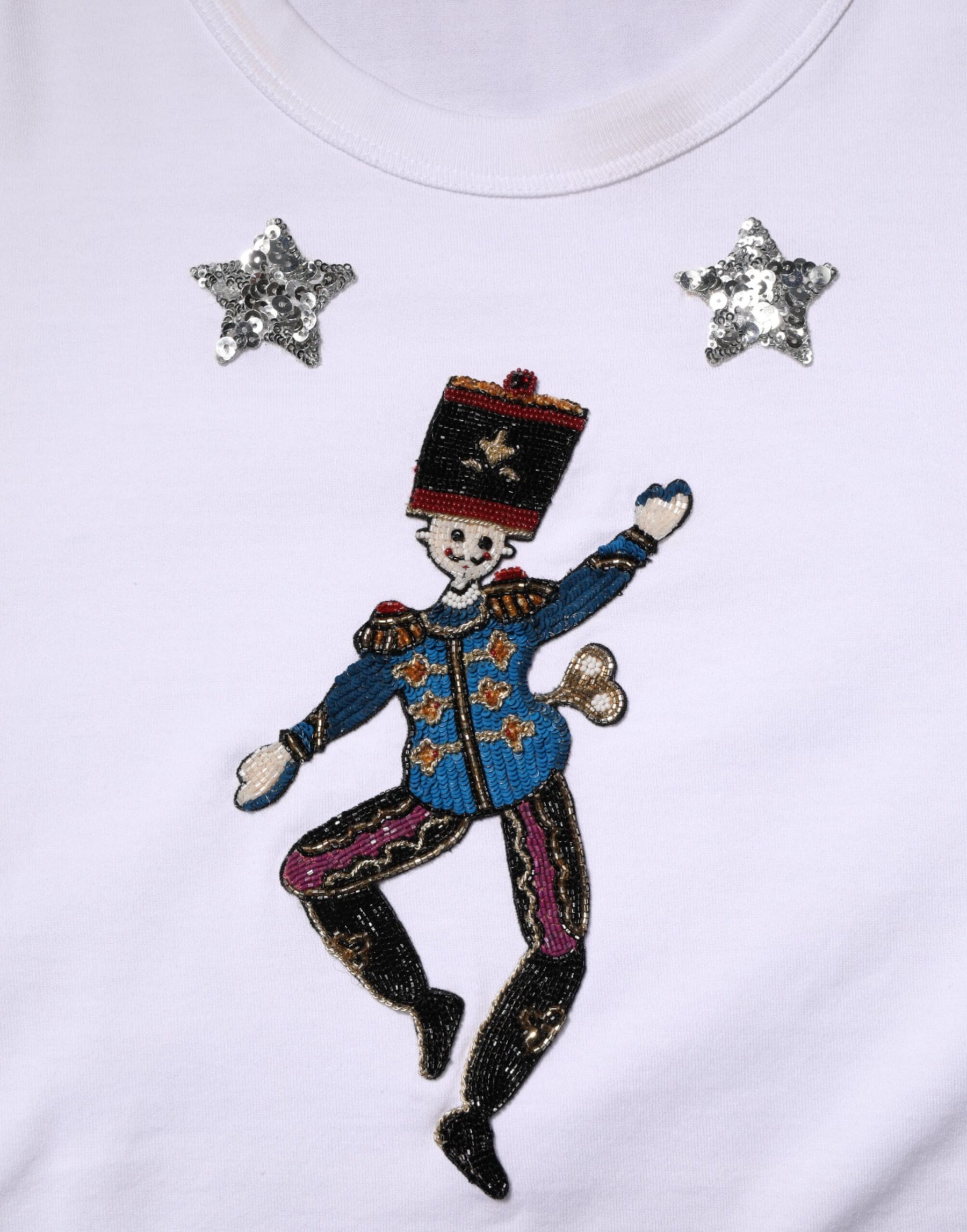 Dolce & Gabbana White Cotton Sequin Embellished Top T-shirt | Regal Royce