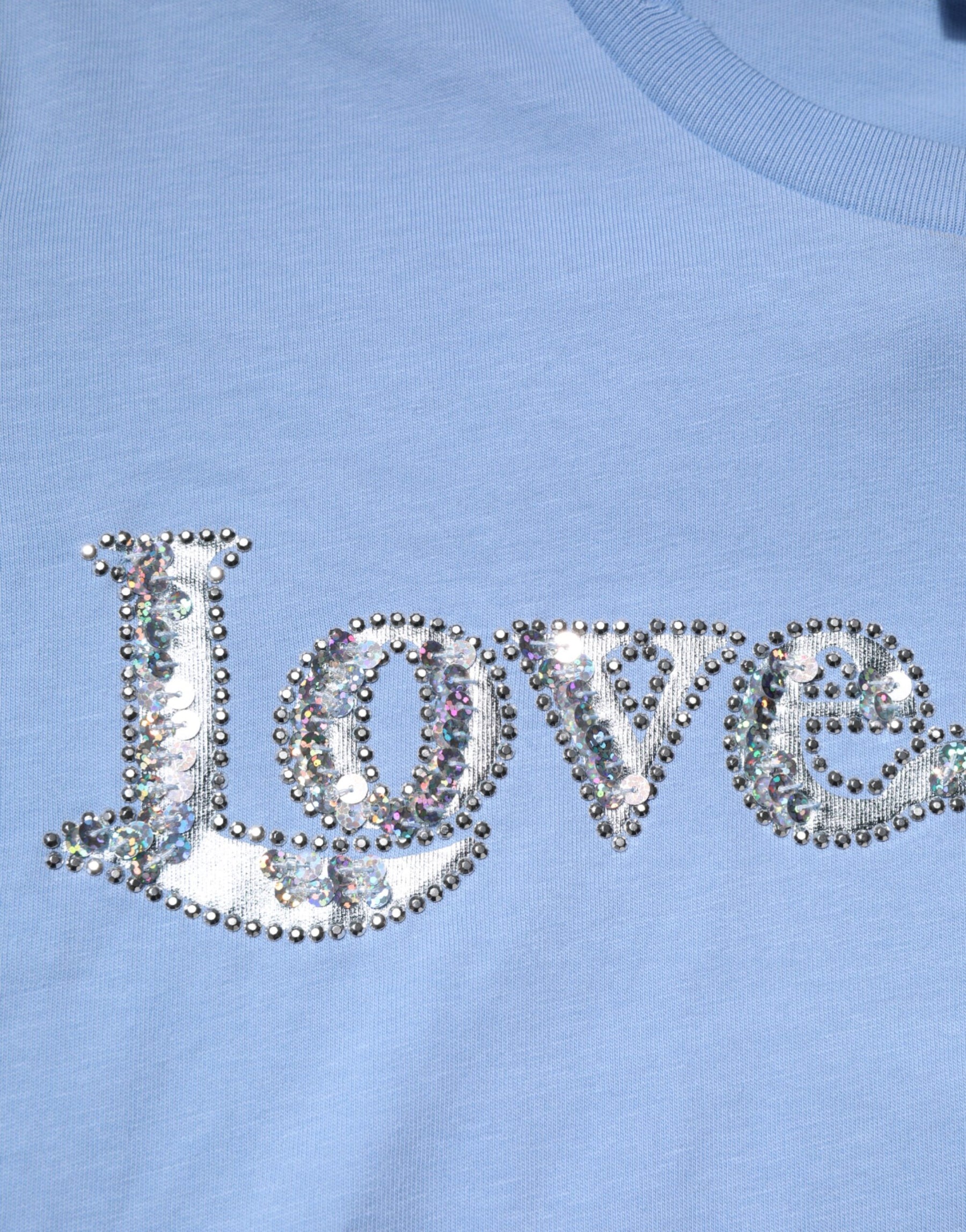 PINKO Blue Love Story Sequined Embellished Short Sleeves T-shirt | Regal Royce