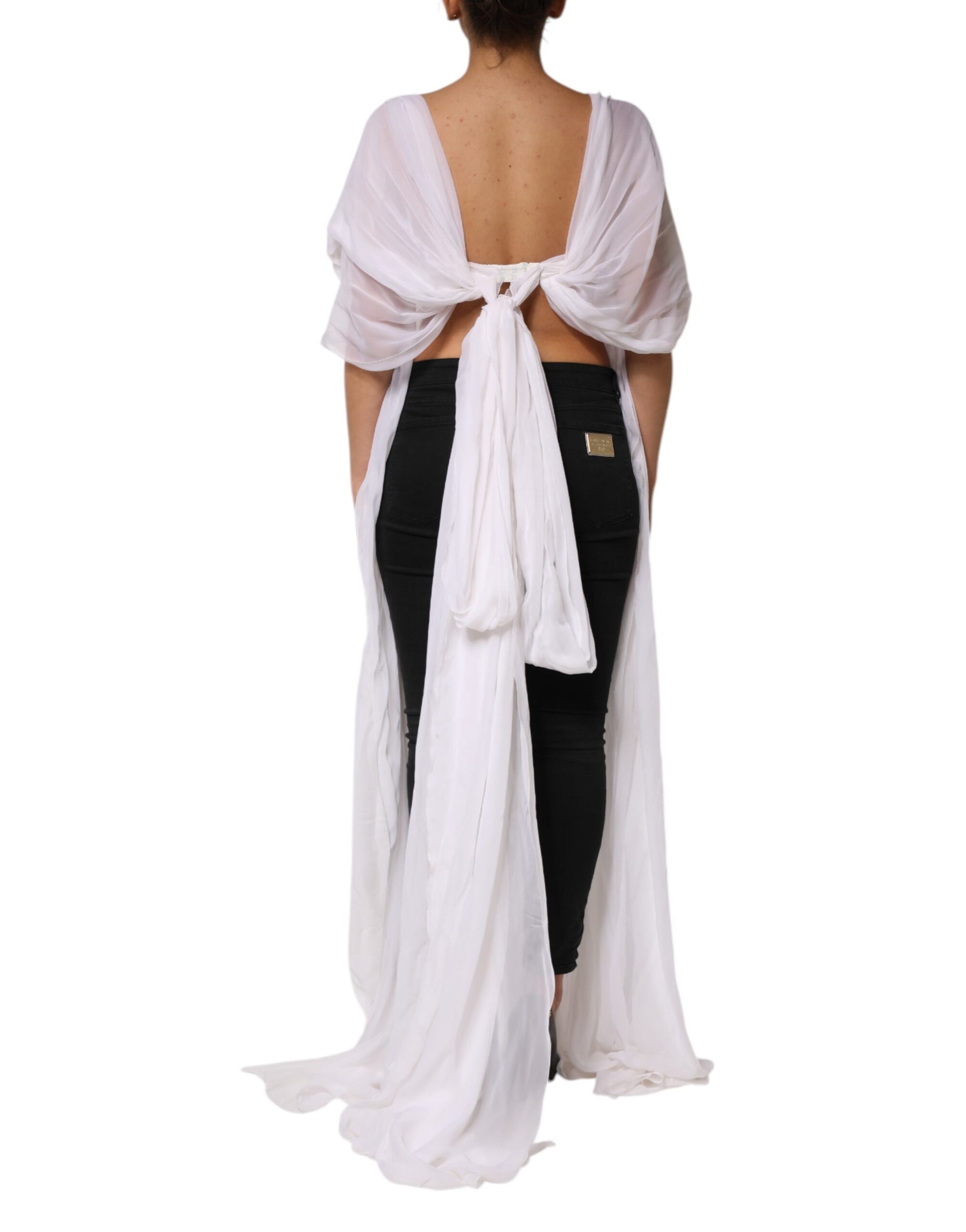 Dolce & Gabbana White Bustier Corset Cropped Chiffon Top | Regal Royce