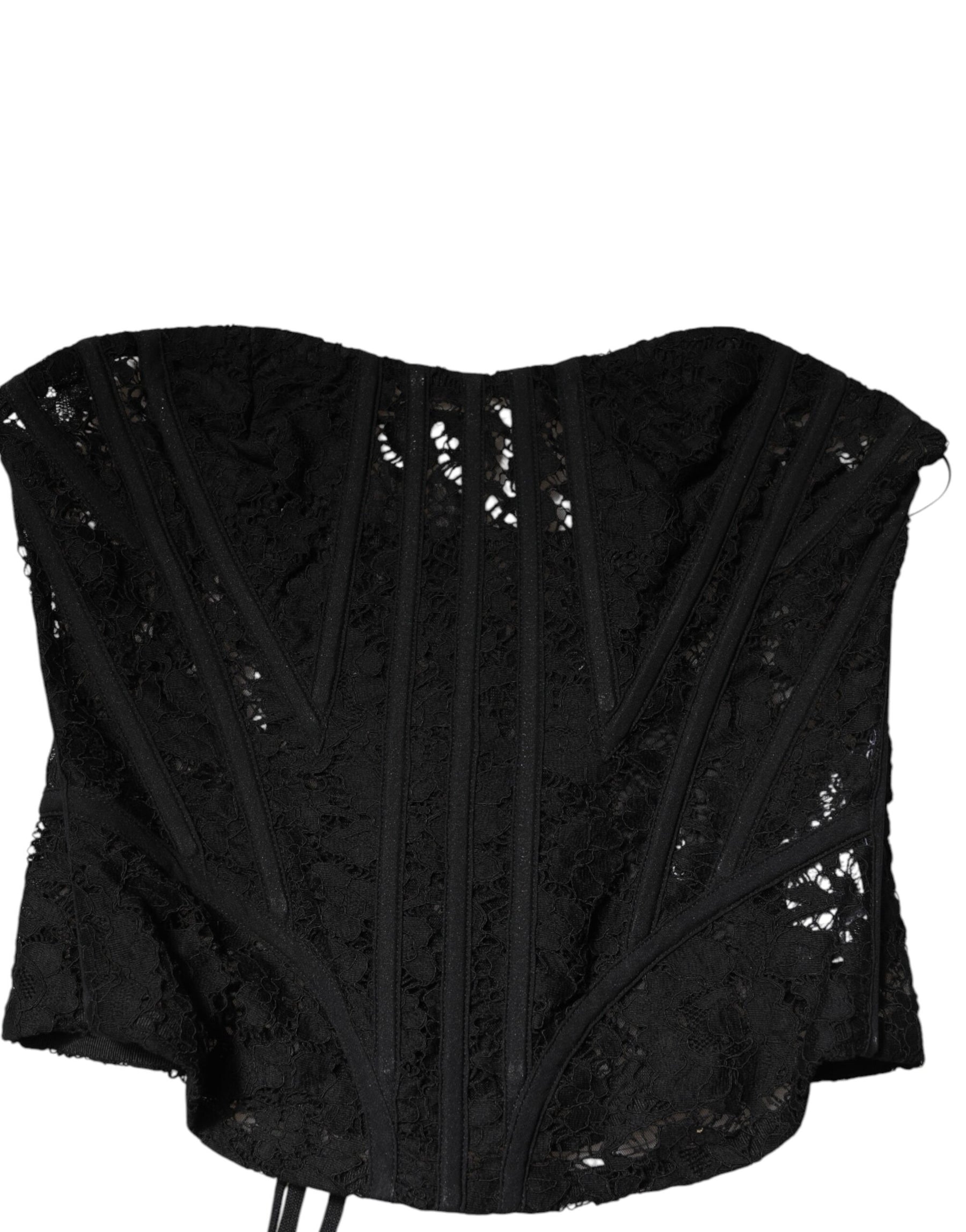 Dolce & Gabbana Black Strapless Floral Lace Bustier Cropped Top | Regal Royce