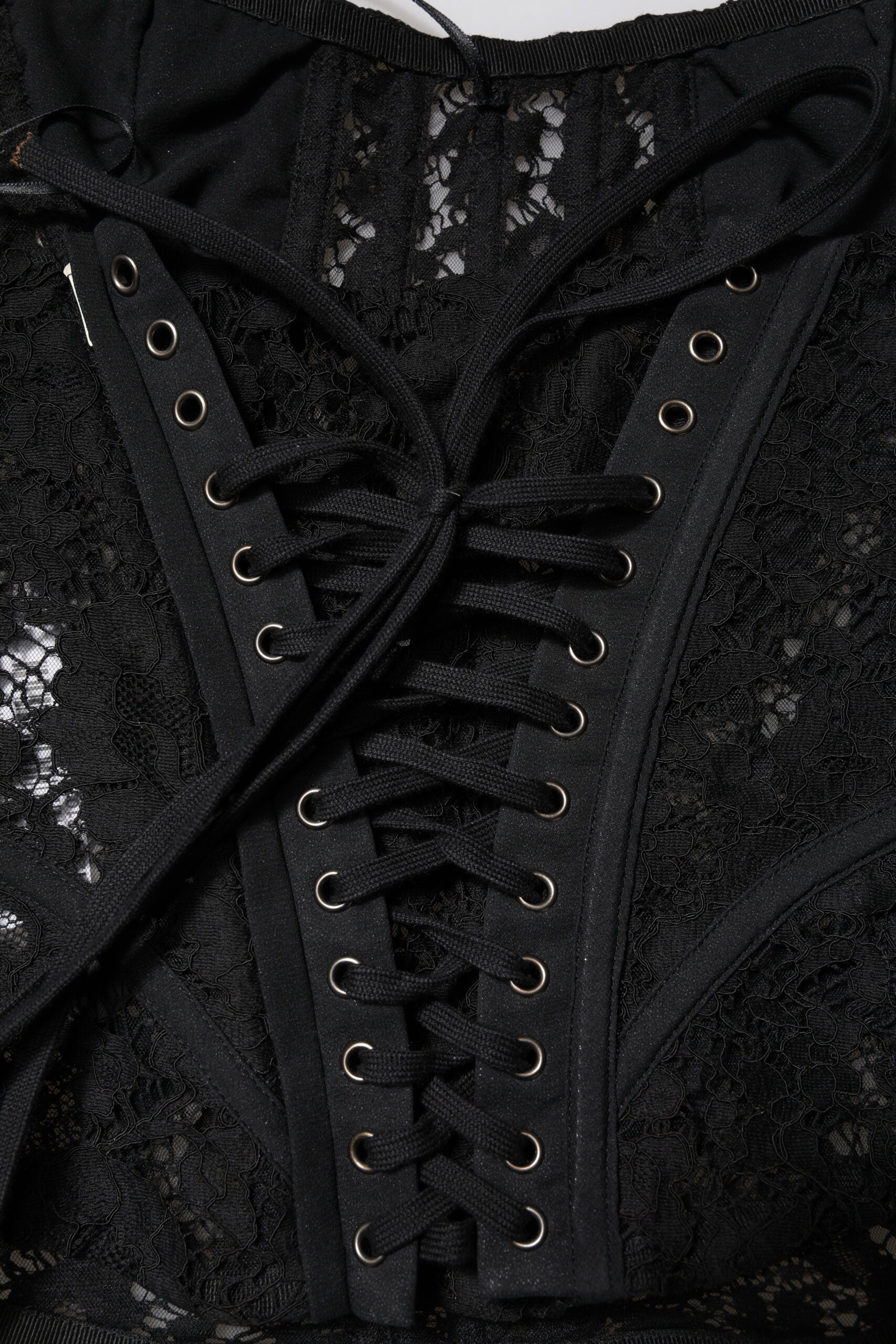 Dolce & Gabbana Black Strapless Floral Lace Bustier Cropped Top