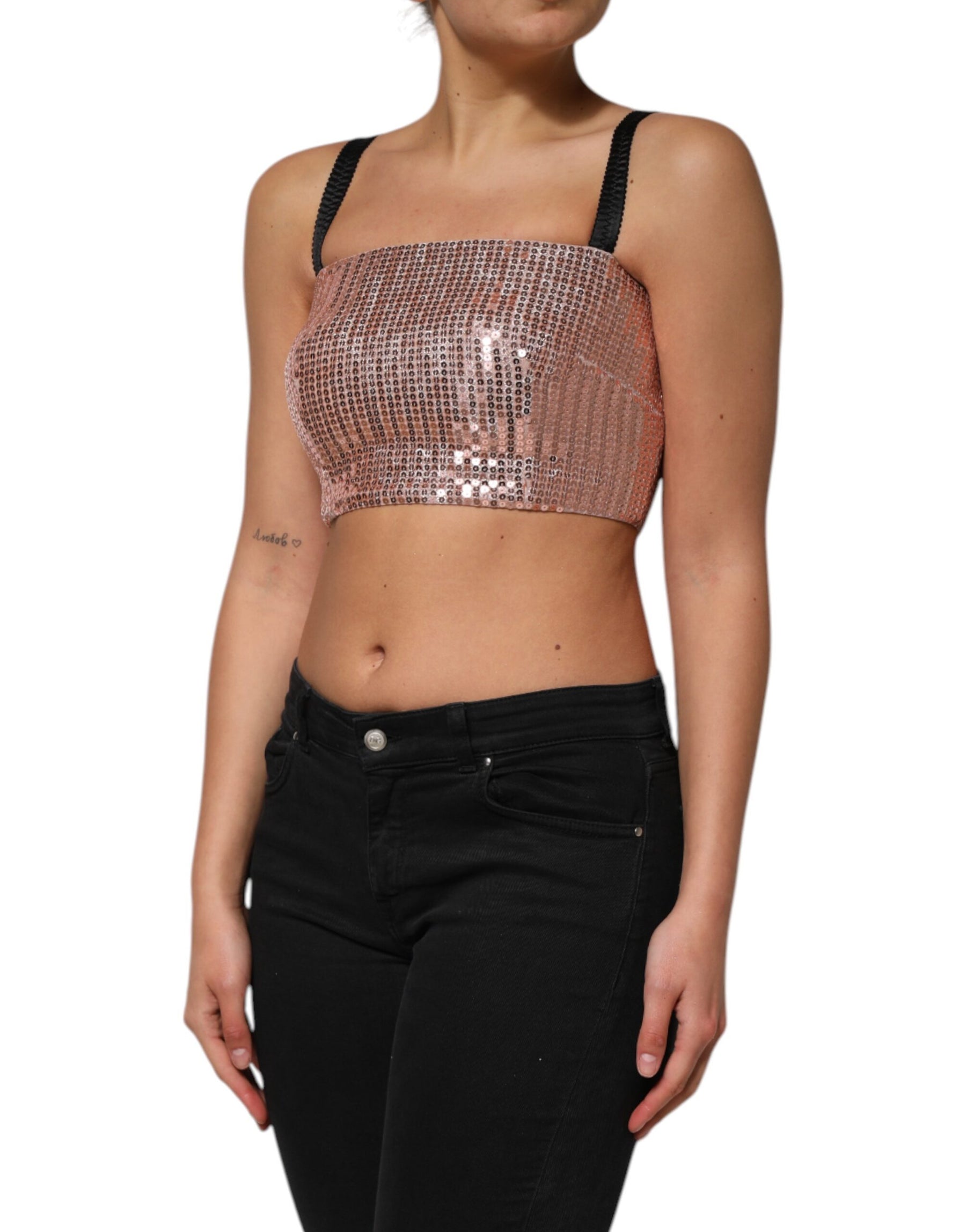 Dolce & Gabbana Pink Sequined Nylon Sleeveless Cropped Top | Regal Royce
