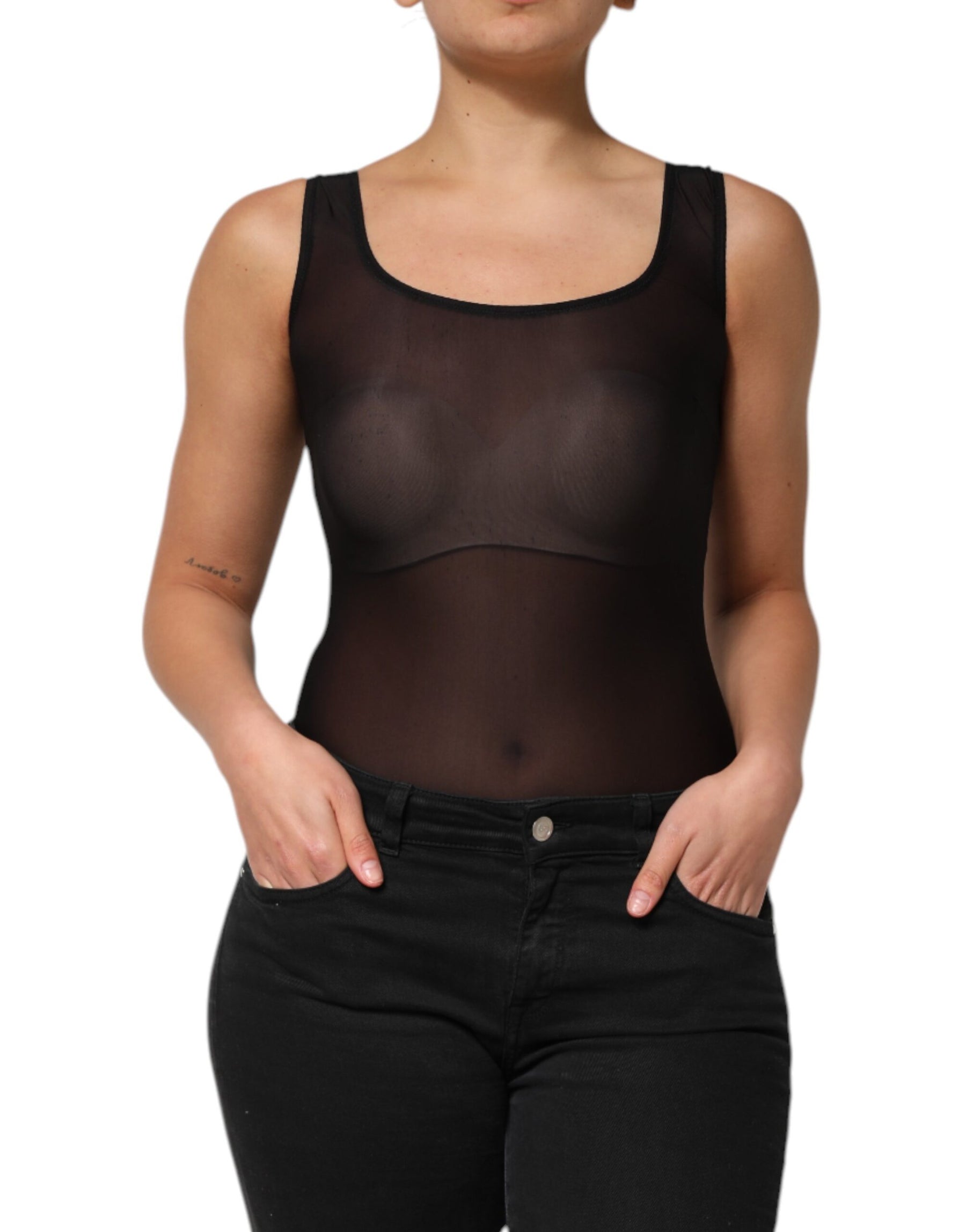 Dolce & Gabbana Black Nylon Sleeveless Round Neck Tank Top | Regal Royce