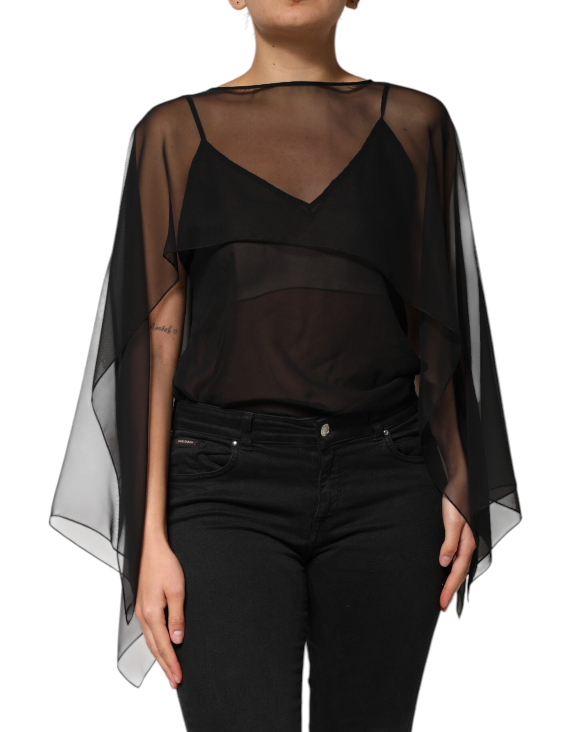 Dolce & Gabbana Black See Through Silk Chiffon Lace Blouse Top