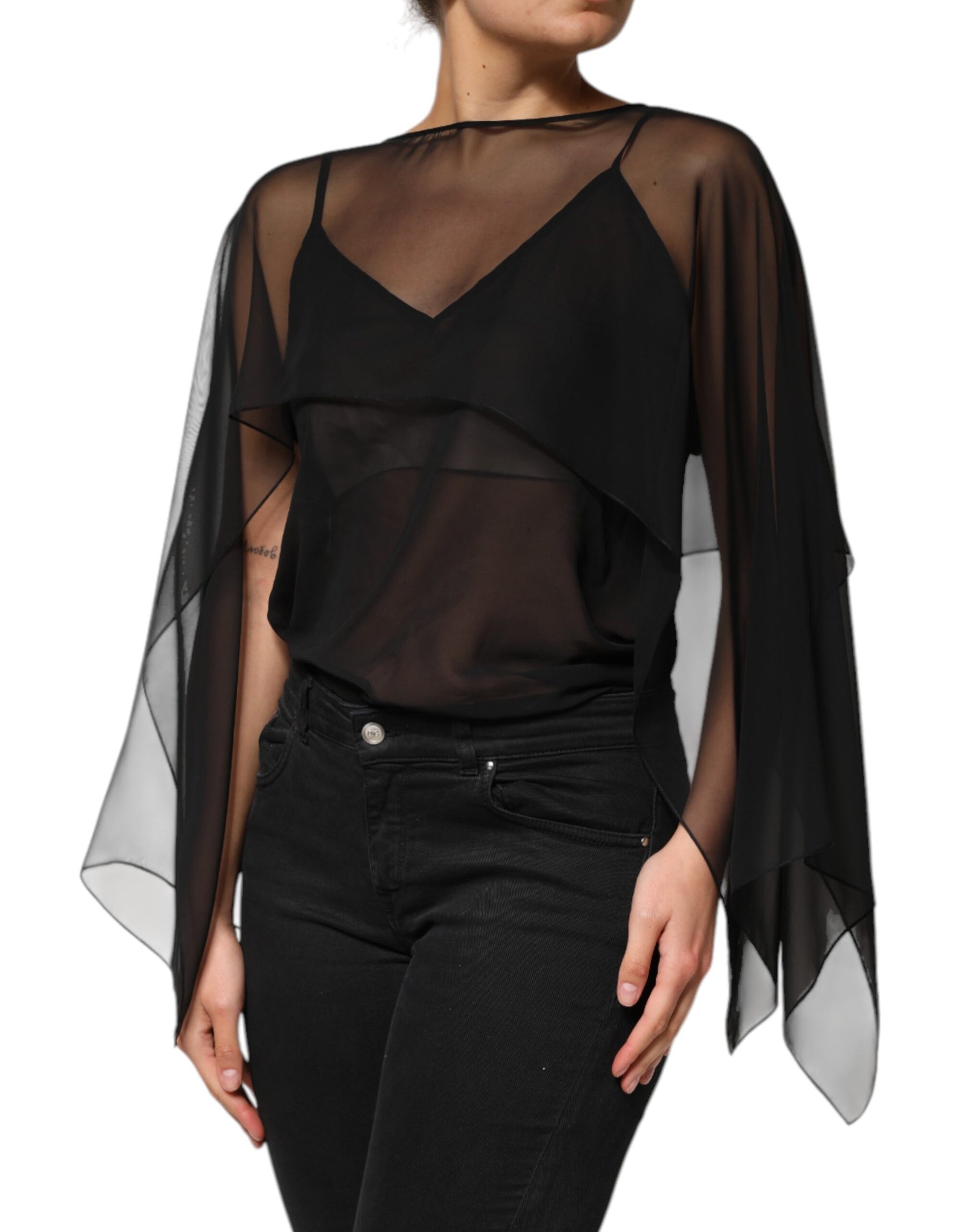 Dolce & Gabbana Black See Through Silk Chiffon Lace Blouse Top | Regal Royce