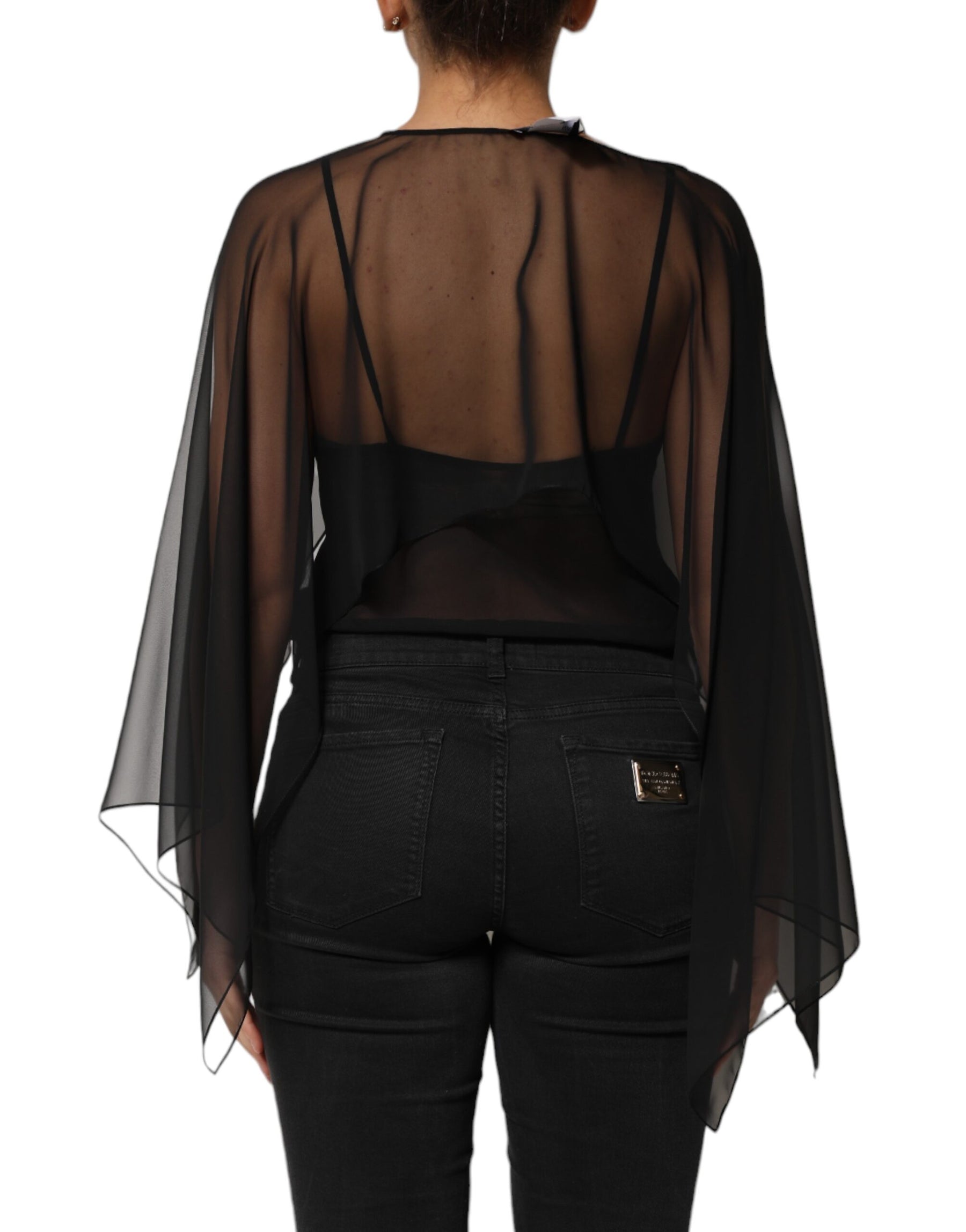 Dolce & Gabbana Black See Through Silk Chiffon Lace Blouse Top | Regal Royce