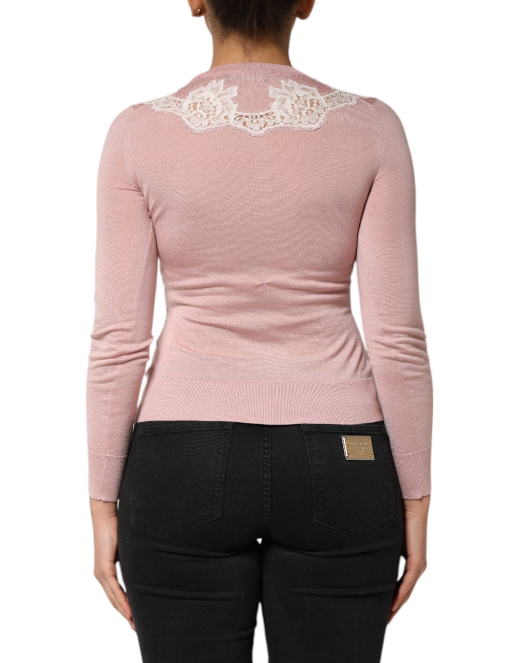 Dolce & Gabbana Pink Floral Lace Detailing Cardigan Sweater | Regal Royce