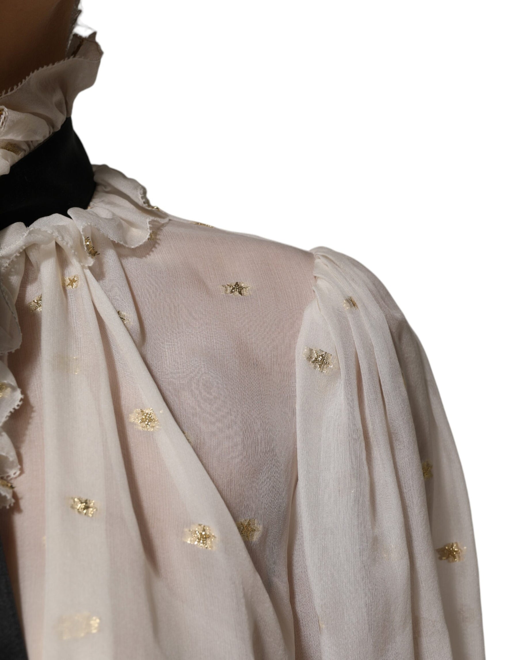 Dolce & Gabbana White Black Silk Long Sleeve Ascot Collar Top | Regal Royce