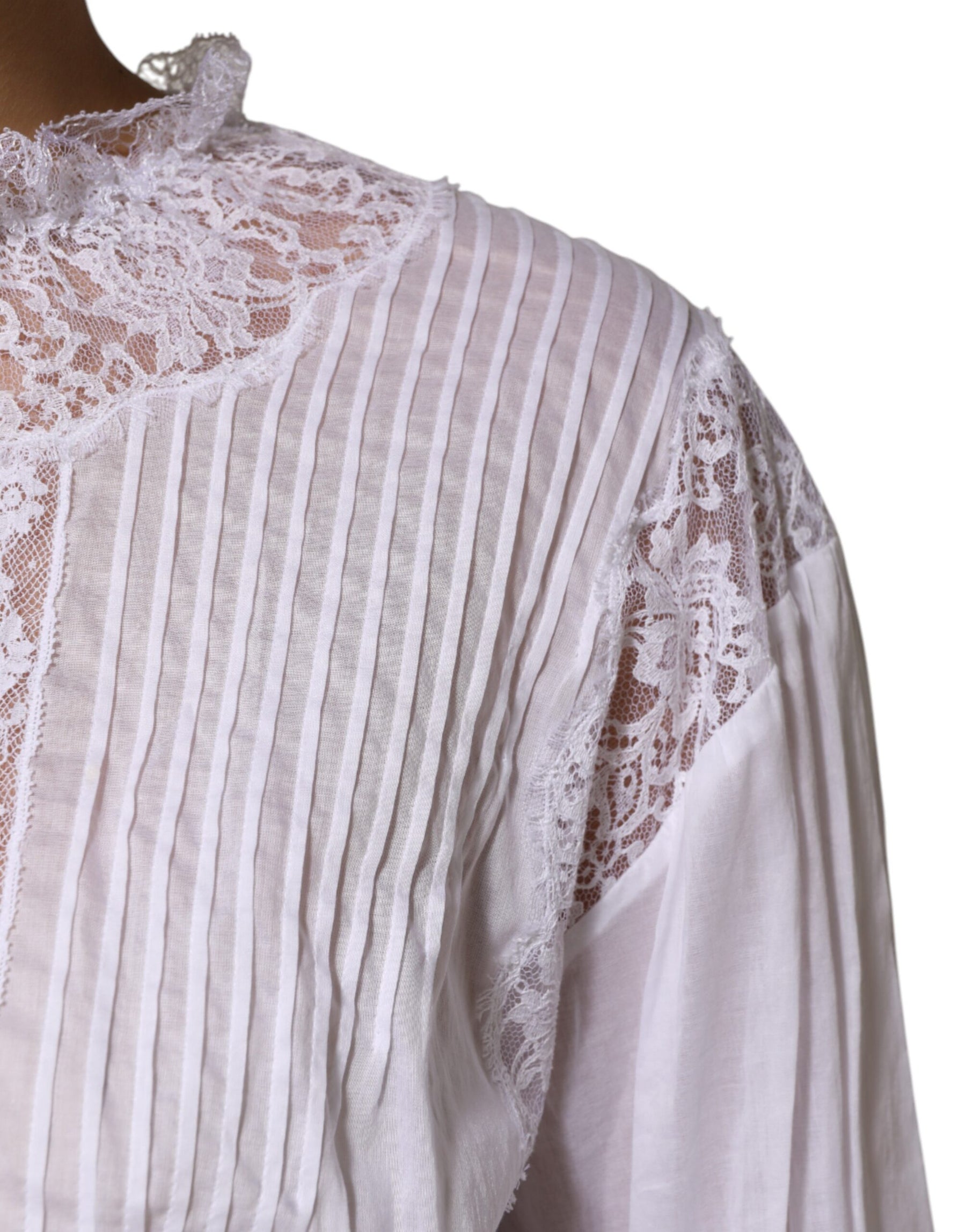 Dolce & Gabbana White Cotton Floral Lace Long Sleeves Top | Regal Royce