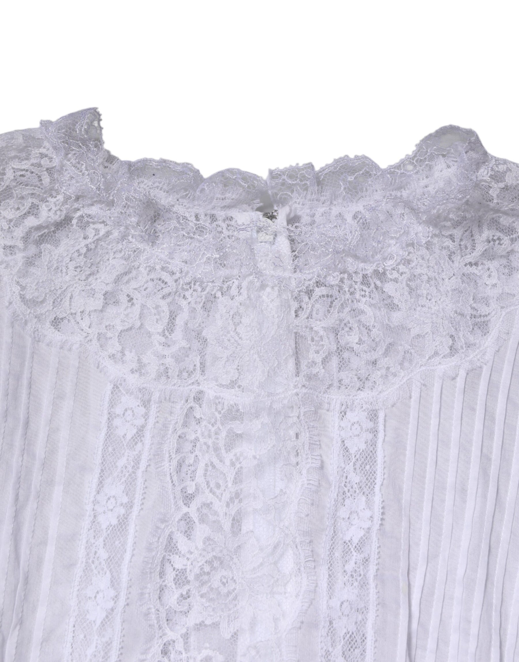 Dolce & Gabbana White Cotton Floral Lace Long Sleeves Top | Regal Royce