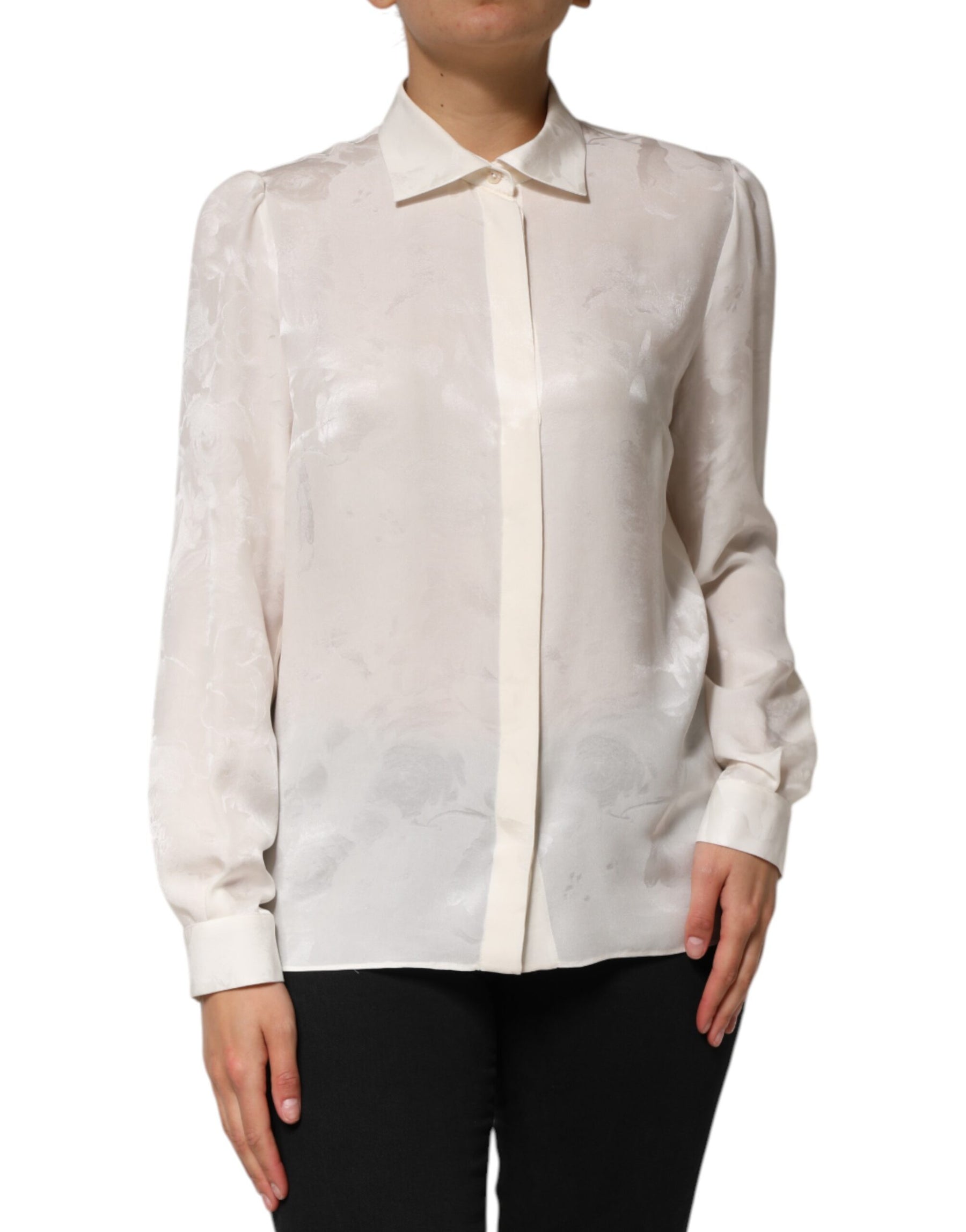 Dolce & Gabbana White Silk Long Sleeves Collared Shirt Top | Regal Royce