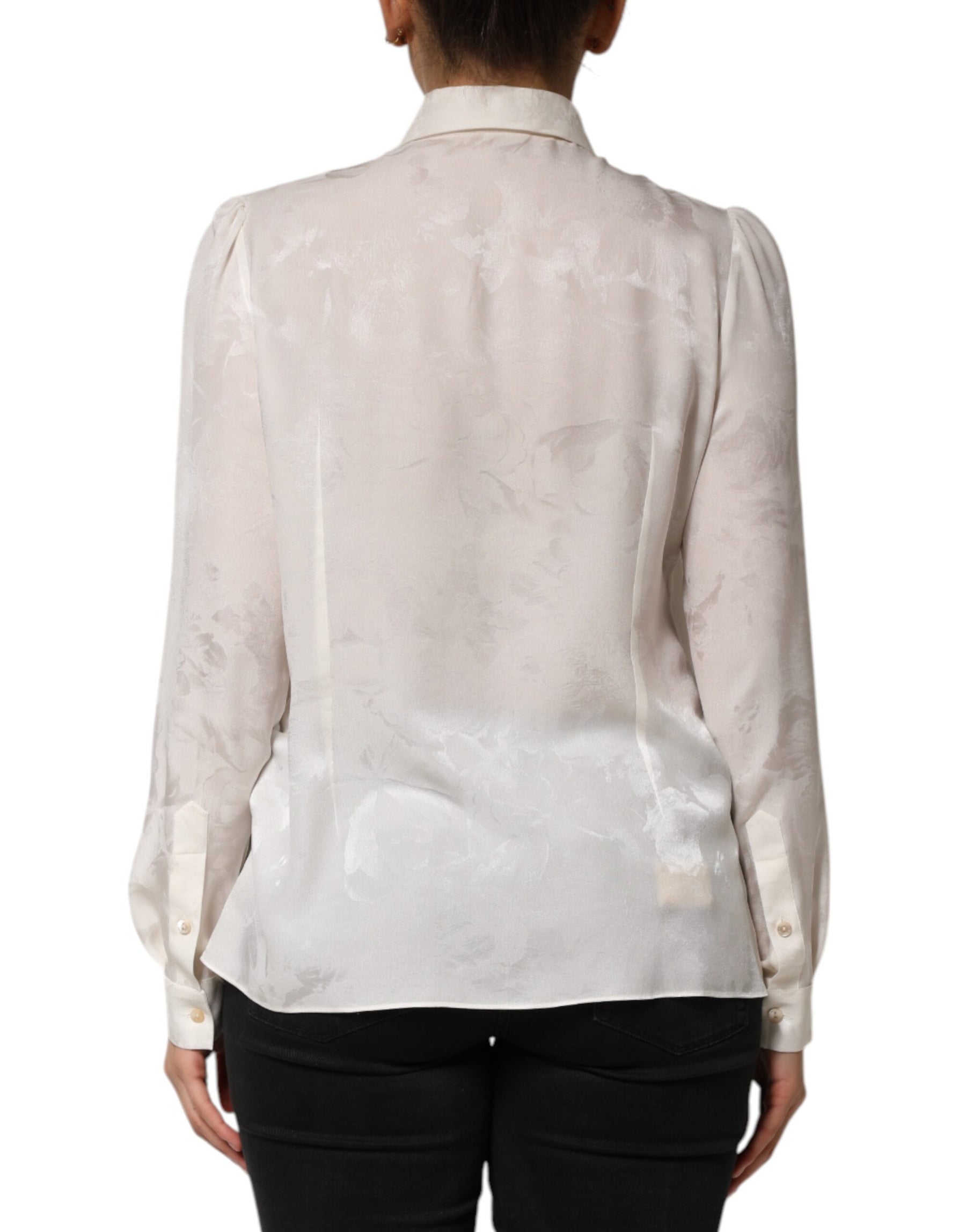 Dolce & Gabbana White Silk Long Sleeves Collared Shirt Top | Regal Royce