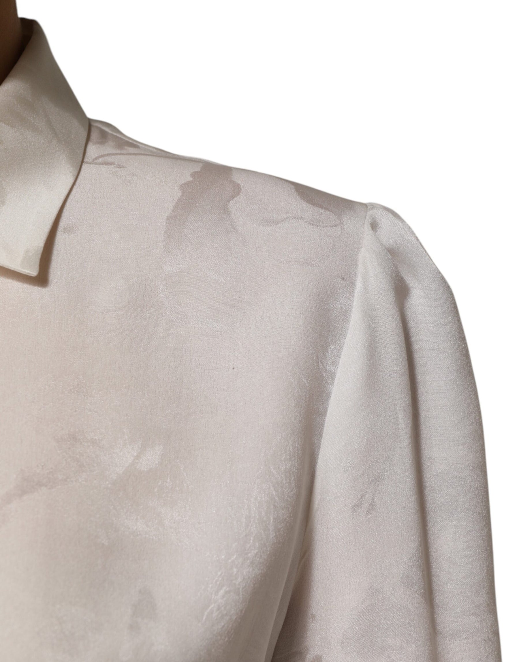 Dolce & Gabbana White Silk Long Sleeves Collared Shirt Top | Regal Royce