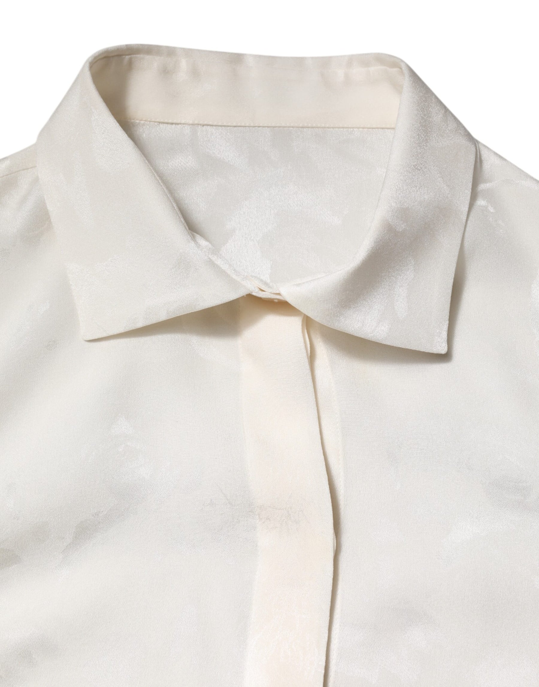 Dolce & Gabbana White Silk Long Sleeves Collared Shirt Top | Regal Royce