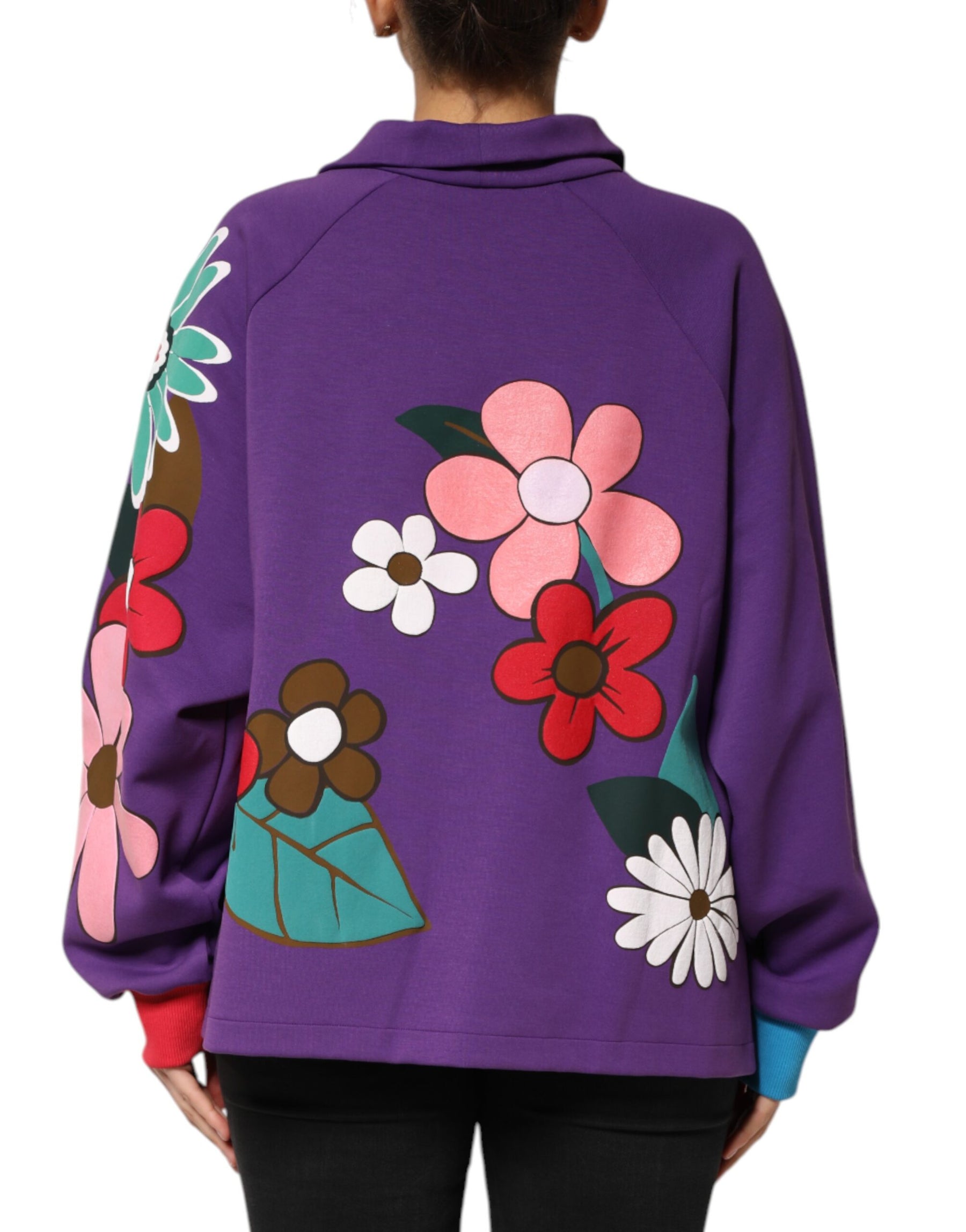 Dolce & Gabbana Purple Floral Print Cotton Long Sleeves Top | Regal Royce