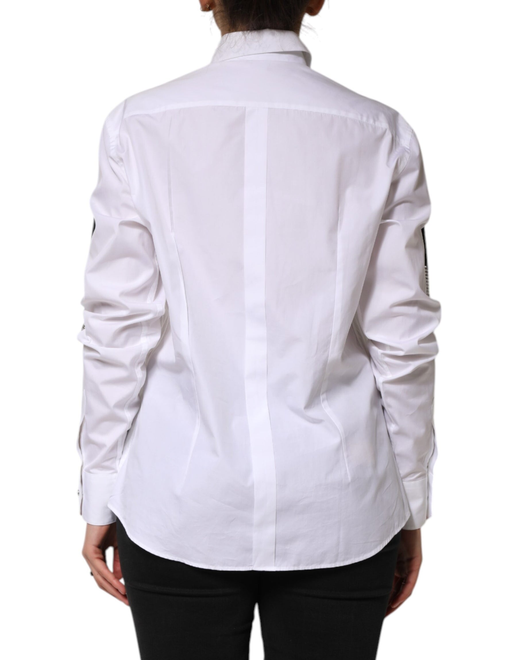 Dolce & Gabbana White Crystal Embellished Collared Shirt Top | Regal Royce