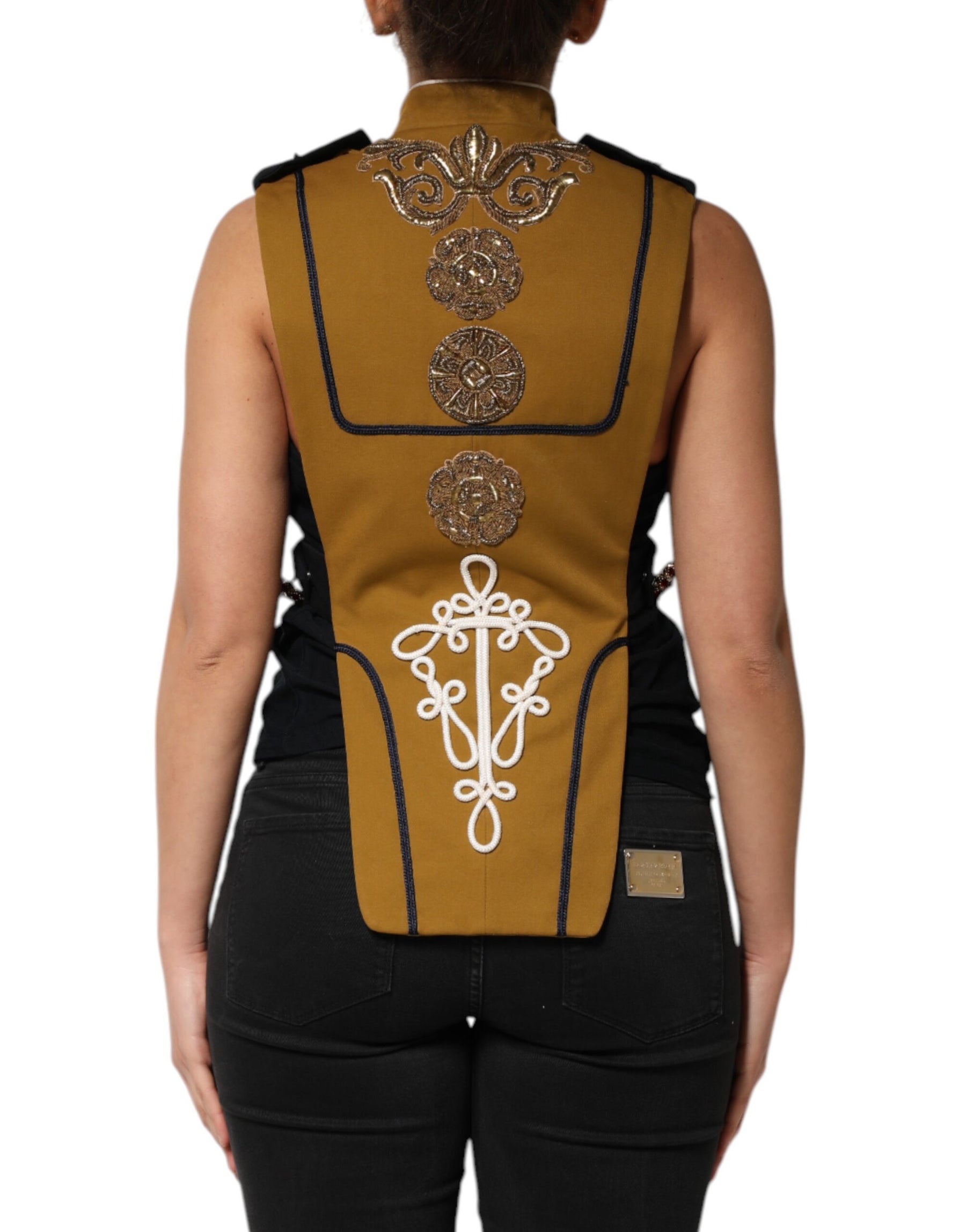 Dolce & Gabbana Yellow Crystal Cross Runway Vest Jacket Top | Regal Royce