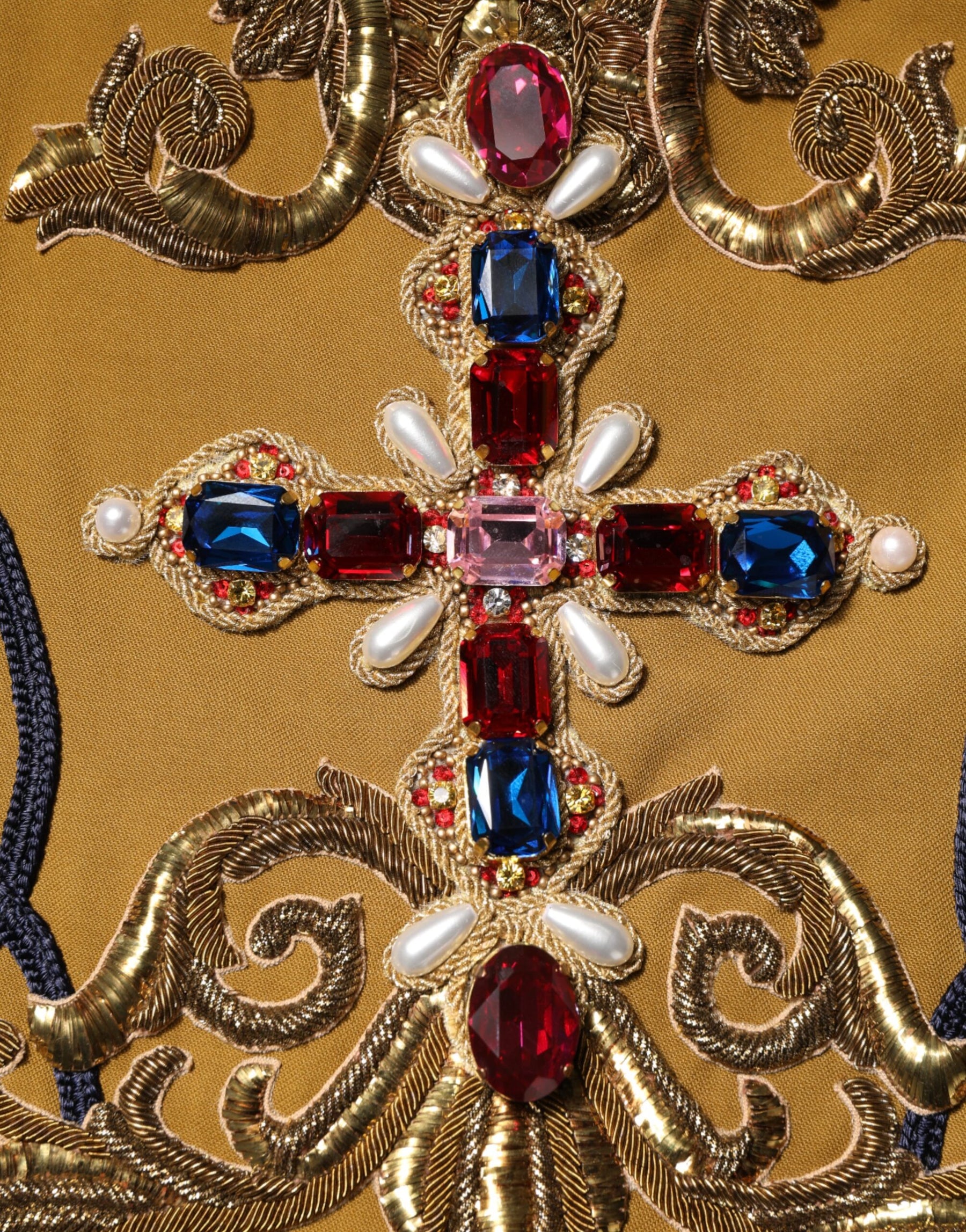 Dolce & Gabbana Yellow Crystal Cross Runway Vest Jacket Top | Regal Royce