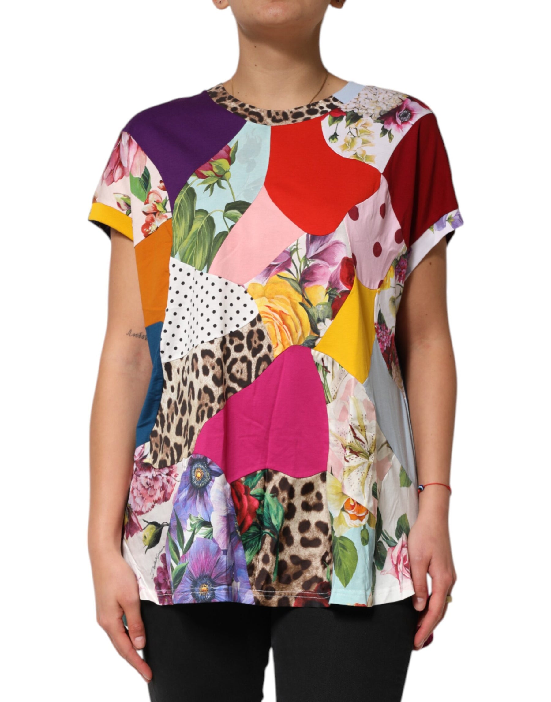 Dolce & Gabbana Multicolor Patchwork Cotton Silk Blouse Top | Regal Royce