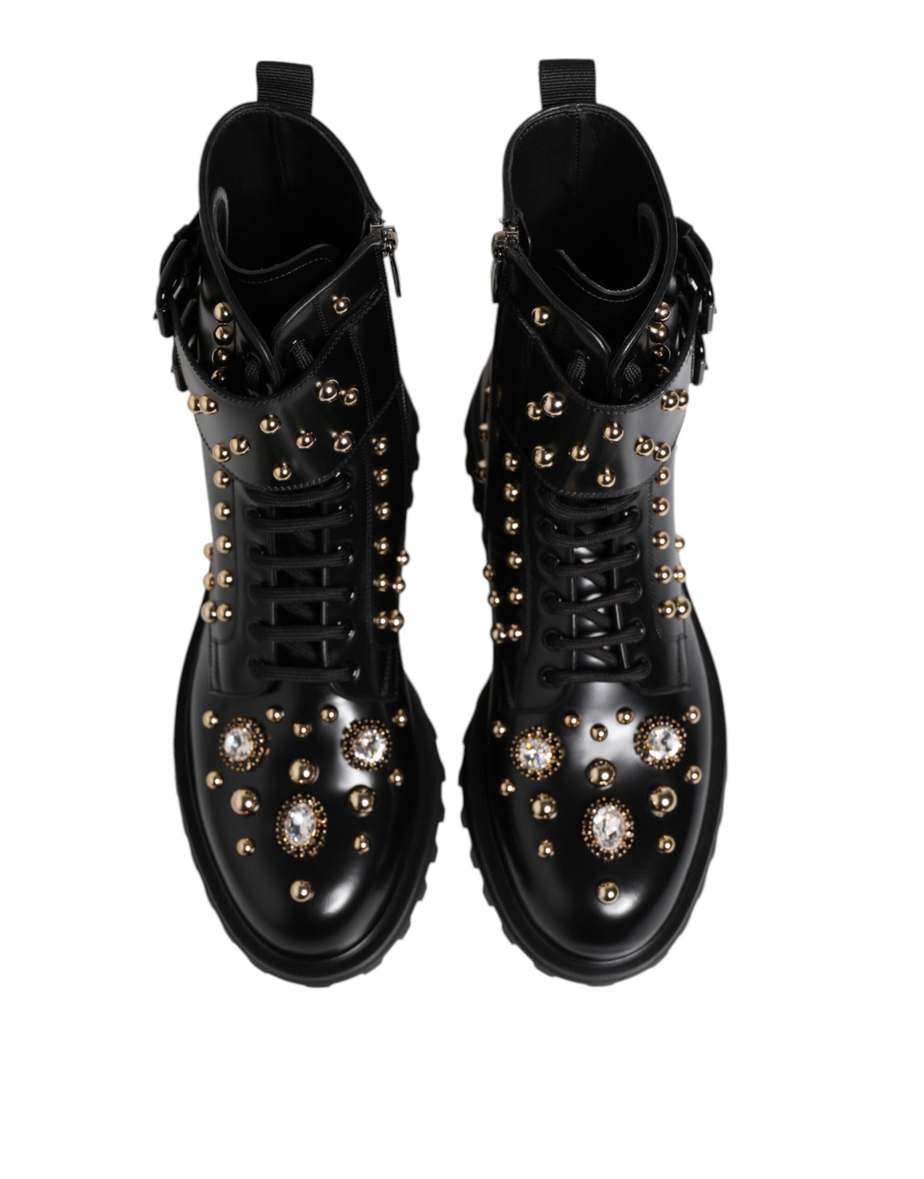 Dolce & Gabbana Black Studded Lace Up Mid Calf Boots Shoes | Regal Royce