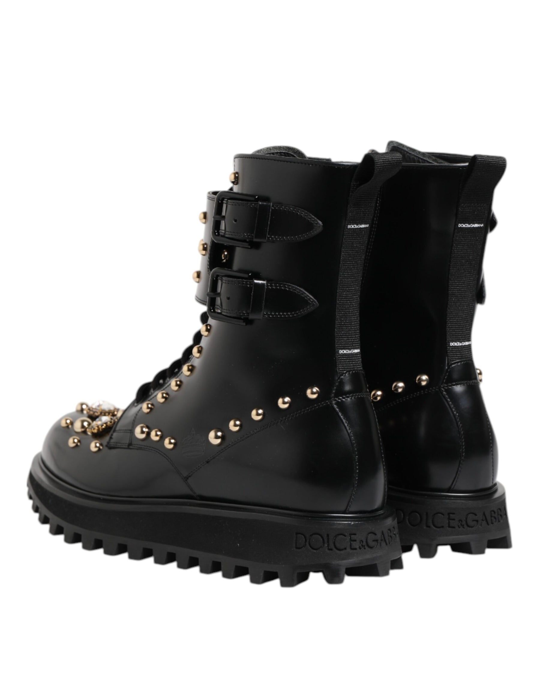 Dolce & Gabbana Black Studded Lace Up Mid Calf Boots Shoes | Regal Royce