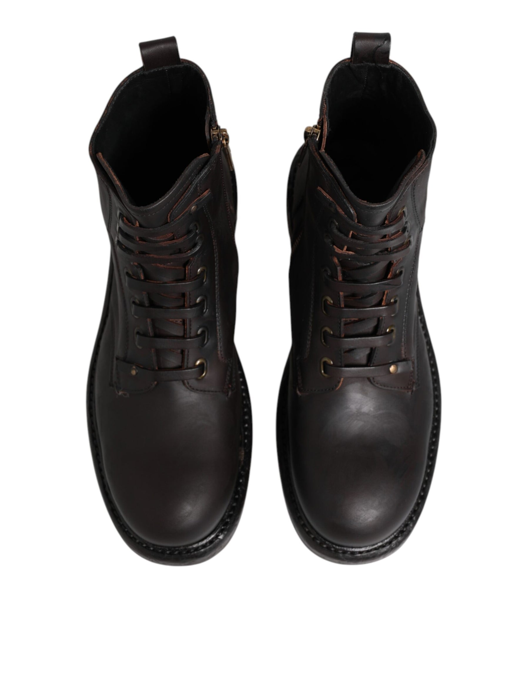 Dolce & Gabbana Dark Brown Leather Lace Up Mid Calf Boots Shoes | Regal Royce