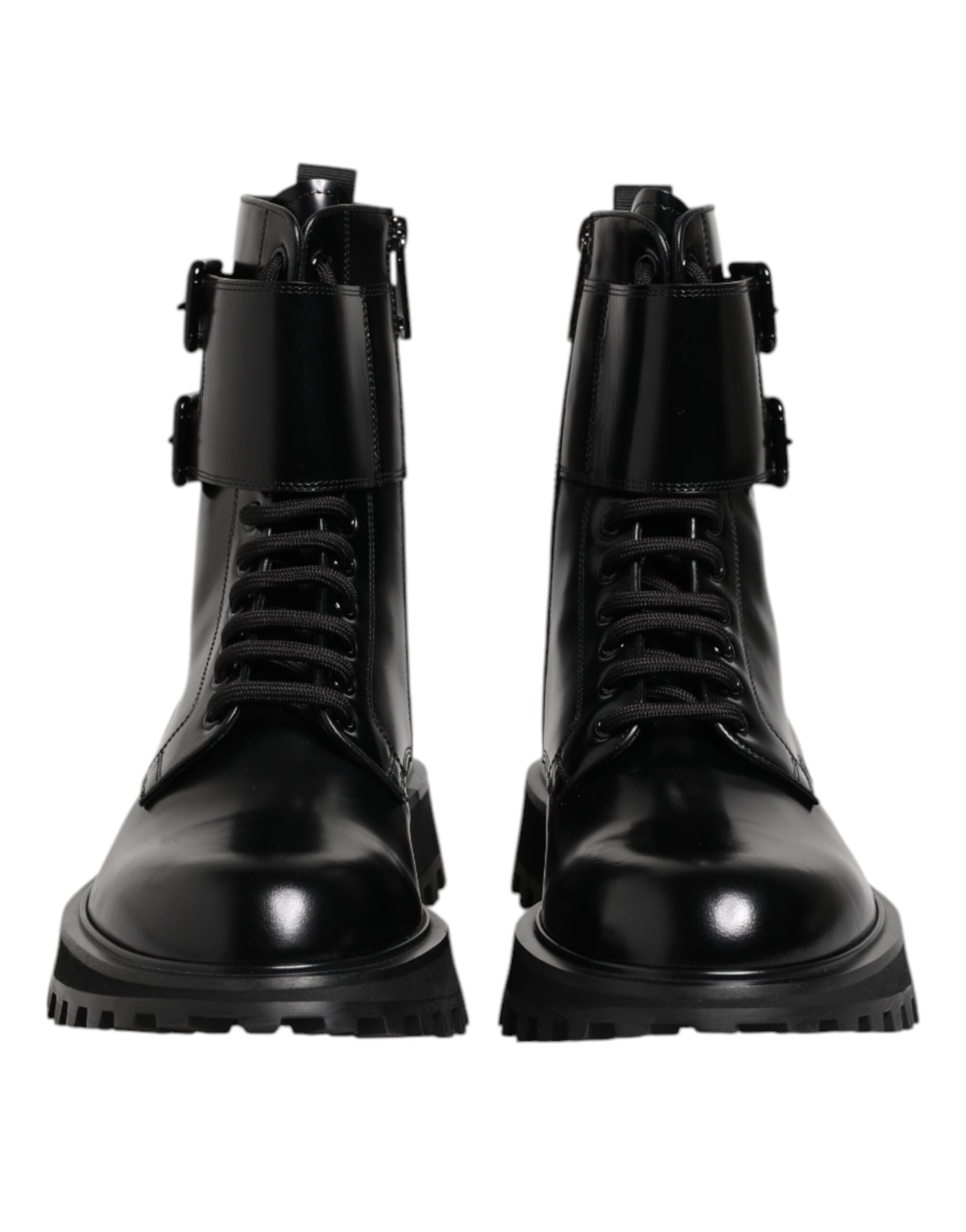 Dolce & Gabbana Black Leather Lace Up Mid Calf Boots Shoes | Regal Royce