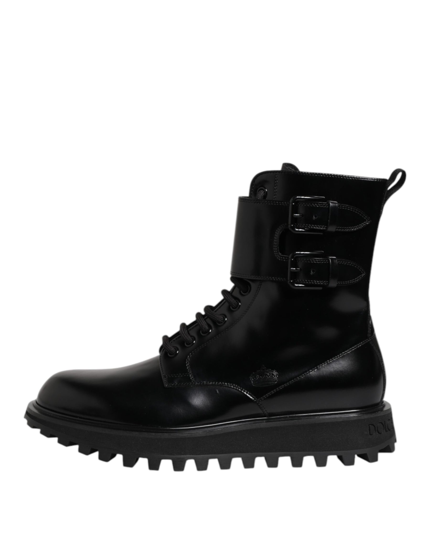 Dolce & Gabbana Black Leather Lace Up Mid Calf Boots Shoes | Regal Royce