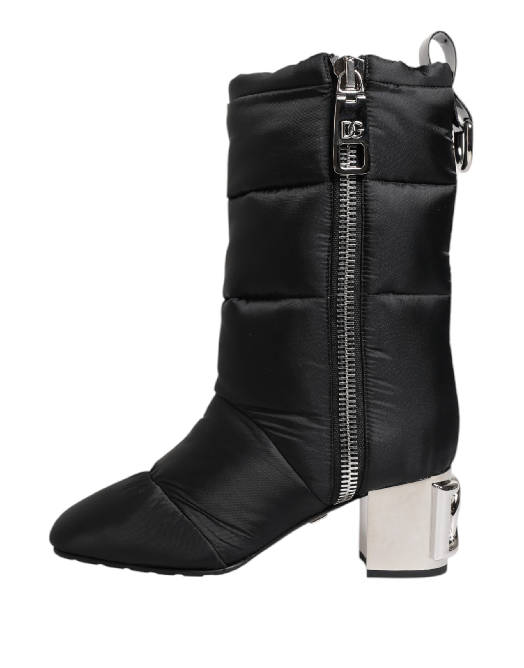 Dolce & Gabbana Black Padded Mid Calf Logo Heel Boots Shoes | Regal Royce