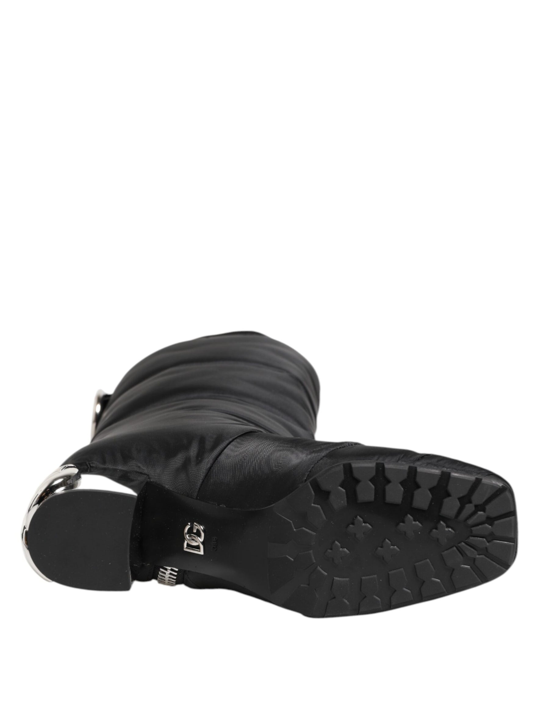 Dolce & Gabbana Black Padded Mid Calf Logo Heel Boots Shoes | Regal Royce