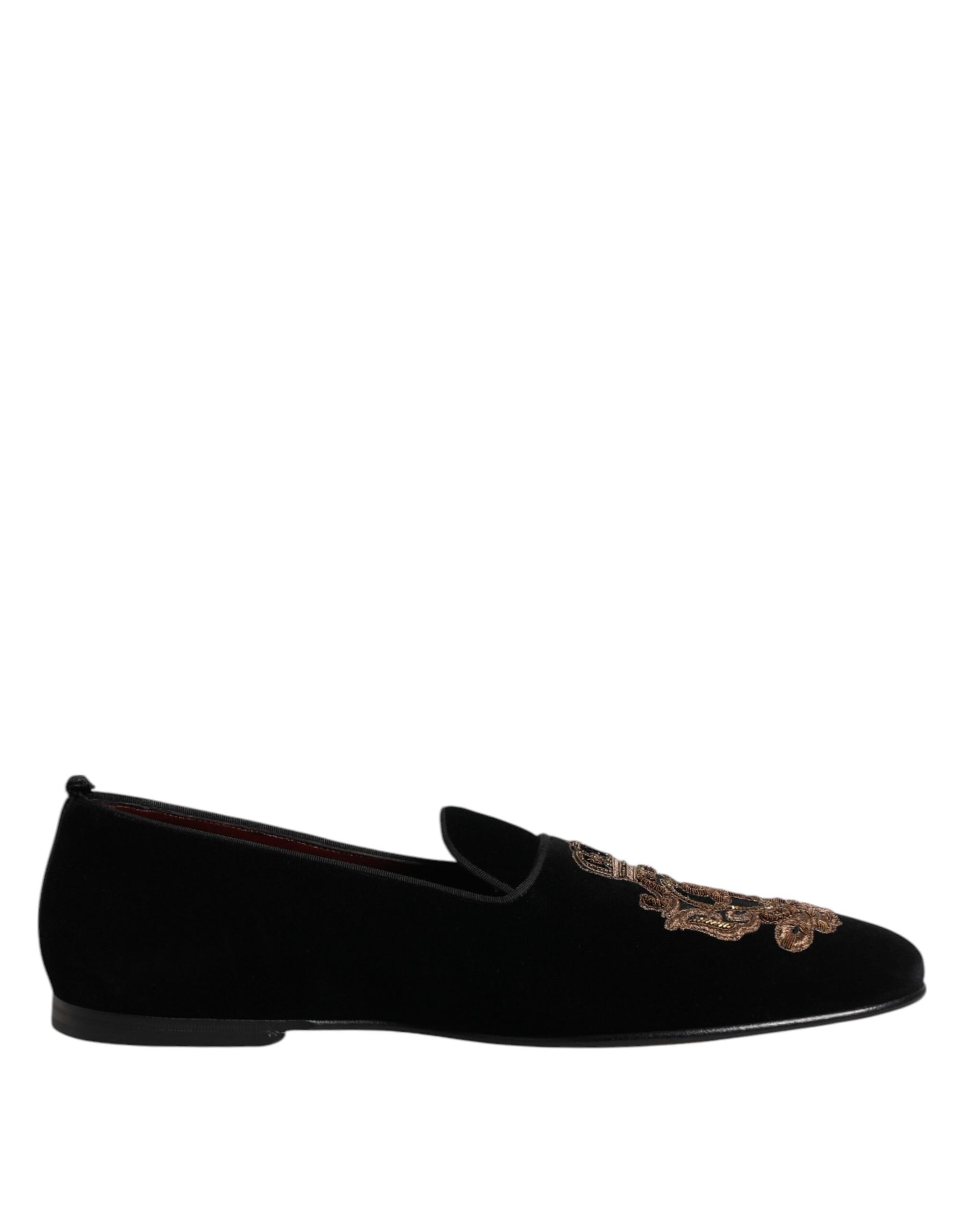 Dolce & Gabbana Black Velvet Gold Crown Mens Loafers Shoes | Regal Royce