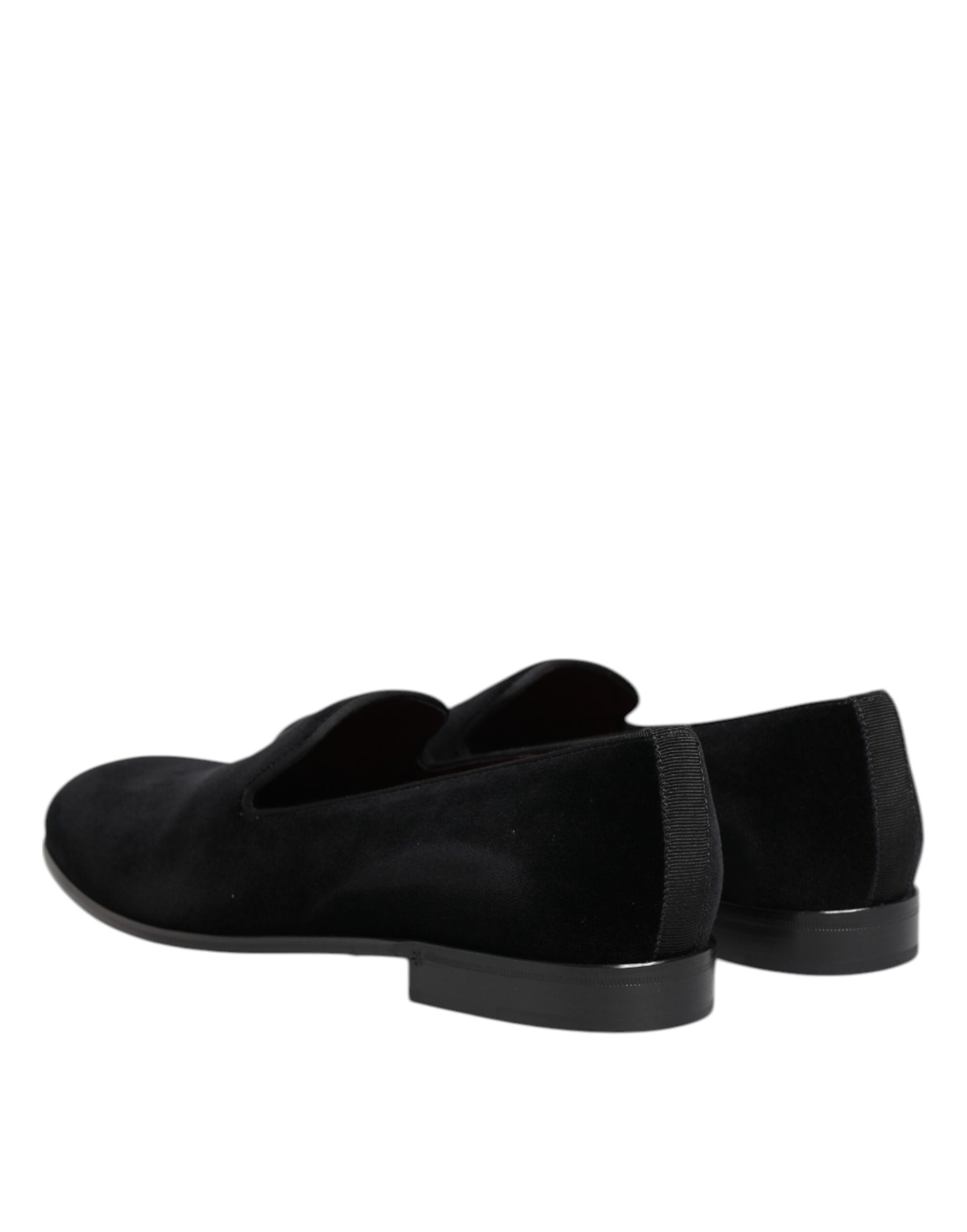 Dolce & Gabbana Black Velvet Slip On Loafers Men Formal Shoes | Regal Royce