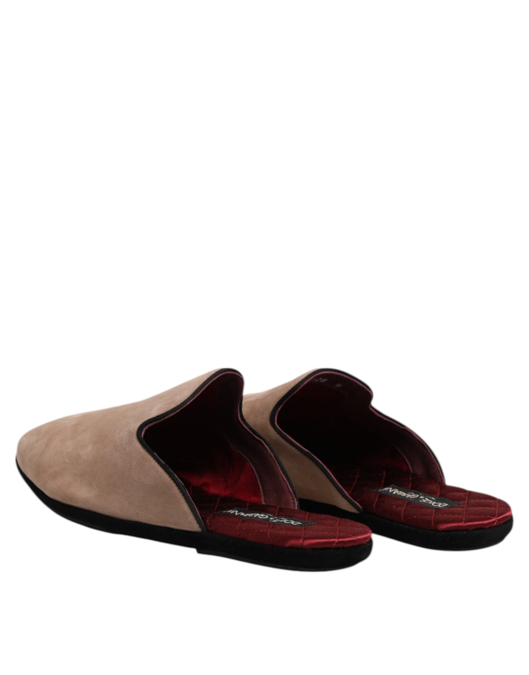 Dolce & Gabbana Beige Suede Leather Slides Flat Slipper Shoes | Regal Royce