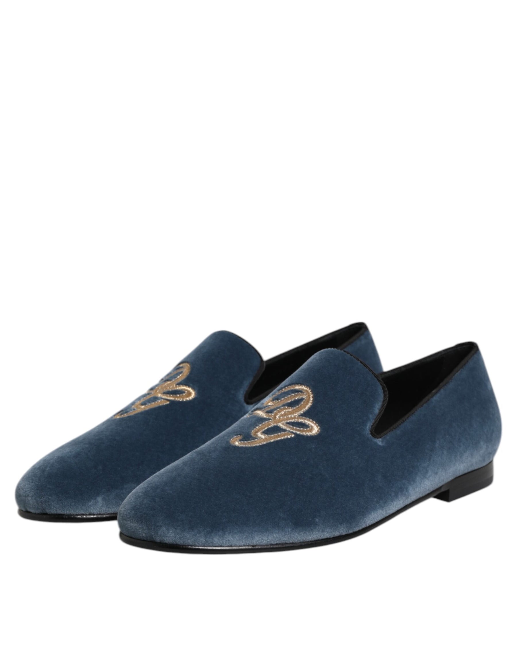 Dolce & Gabbana Blue Velvet DG Logo Loafers Formal Shoes | Regal Royce