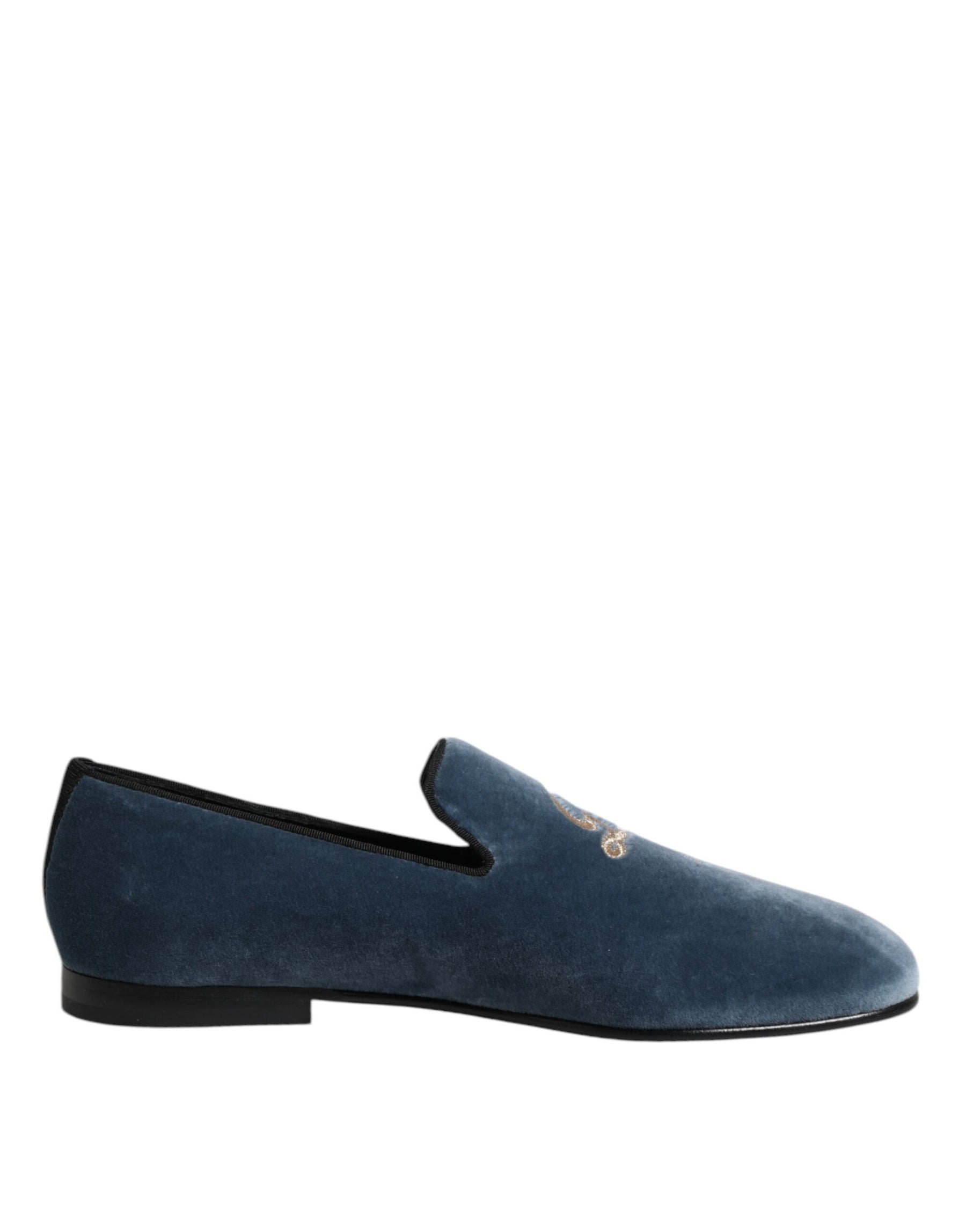 Dolce & Gabbana Blue Velvet DG Logo Loafers Formal Shoes | Regal Royce