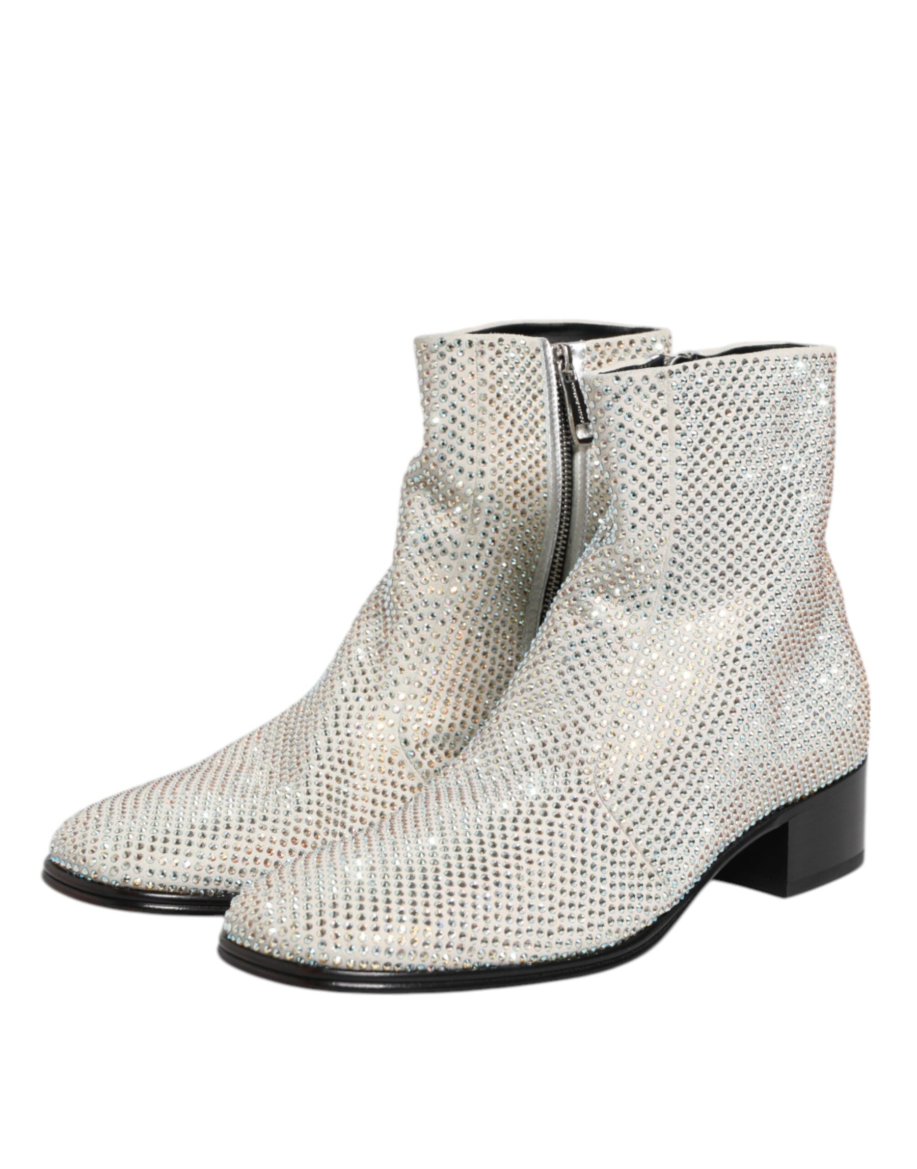 Dolce & Gabbana White Strass DG Logo Heels Ankle Boots Shoes | Regal Royce