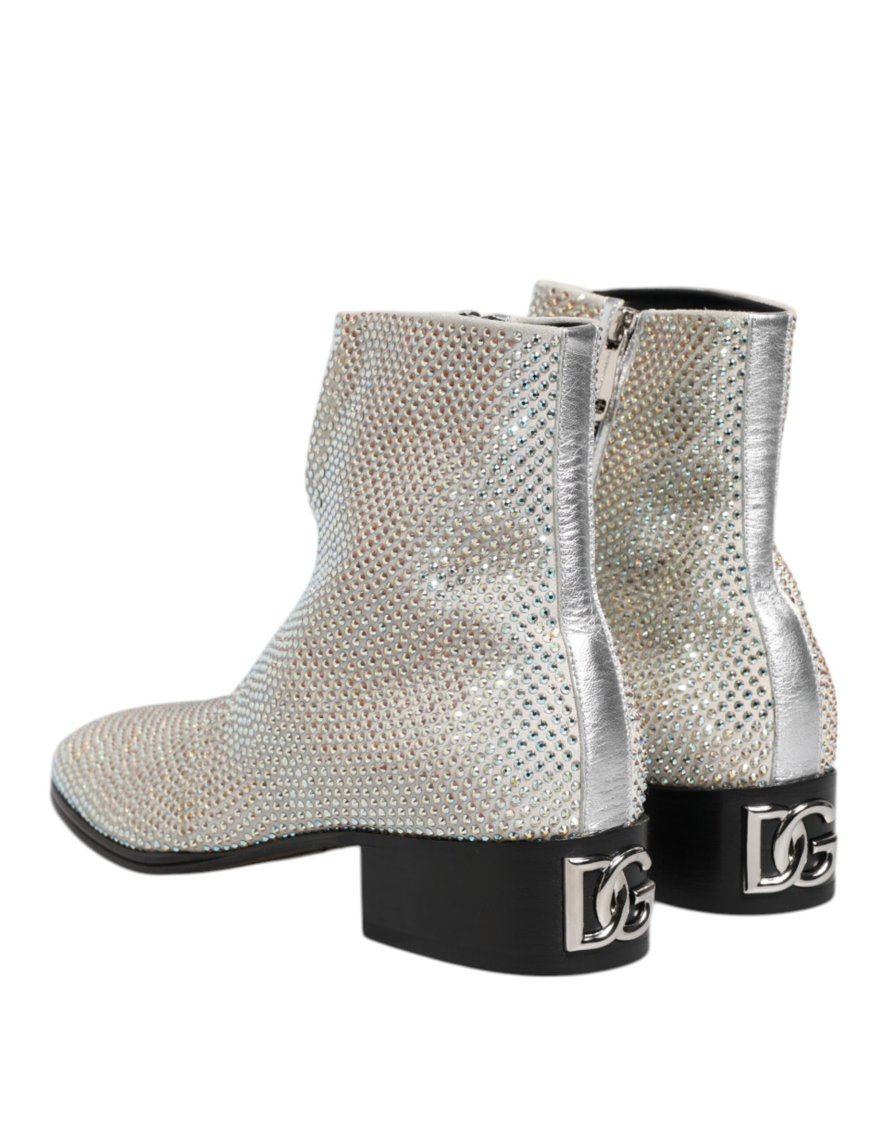 Dolce & Gabbana White Strass DG Logo Heels Ankle Boots Shoes | Regal Royce