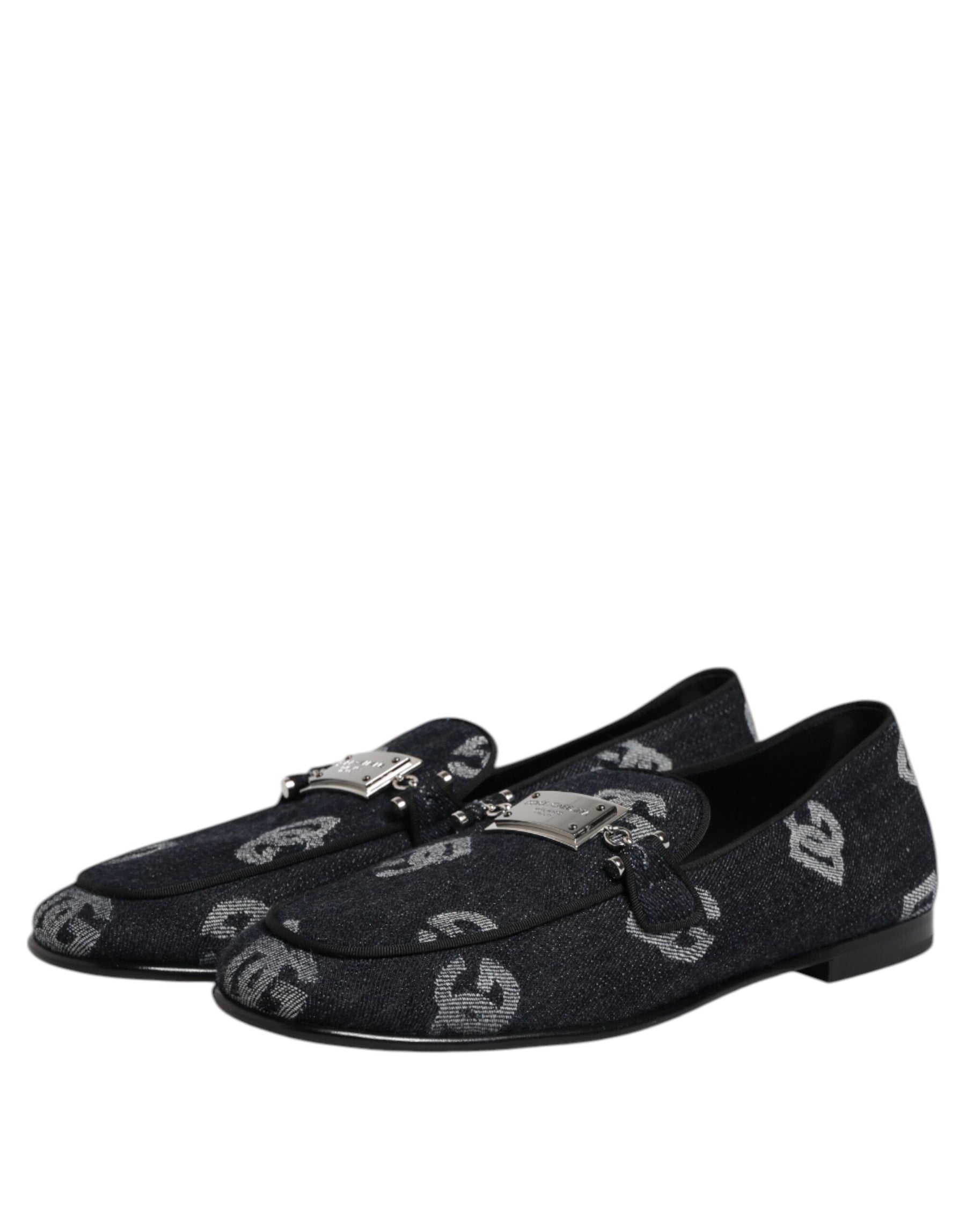 Dolce & Gabbana Blue Logo Cotton Loafers Formal Dress Shoes | Regal Royce