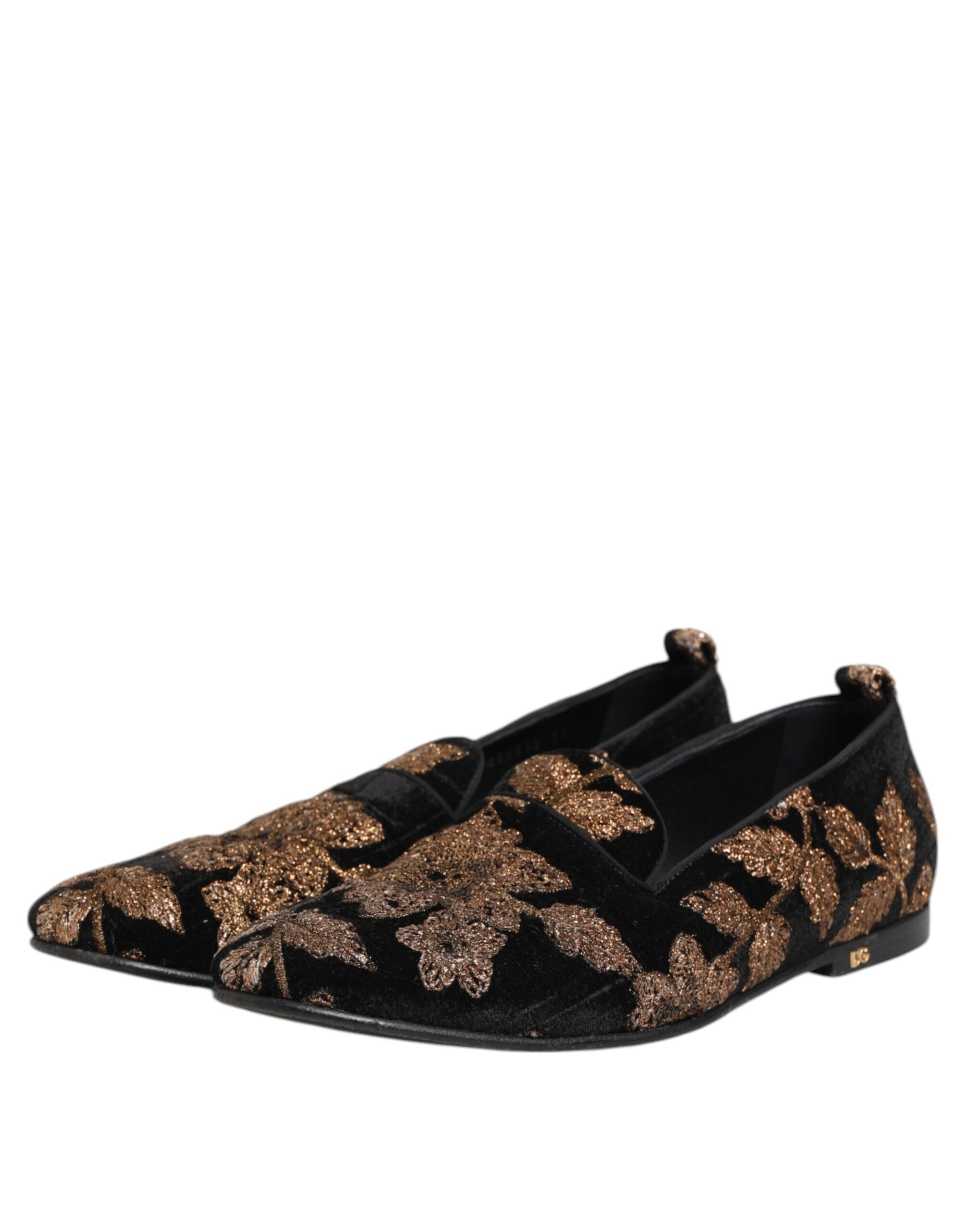Dolce & Gabbana Black Floral Embroidery Men Loafers Shoes | Regal Royce