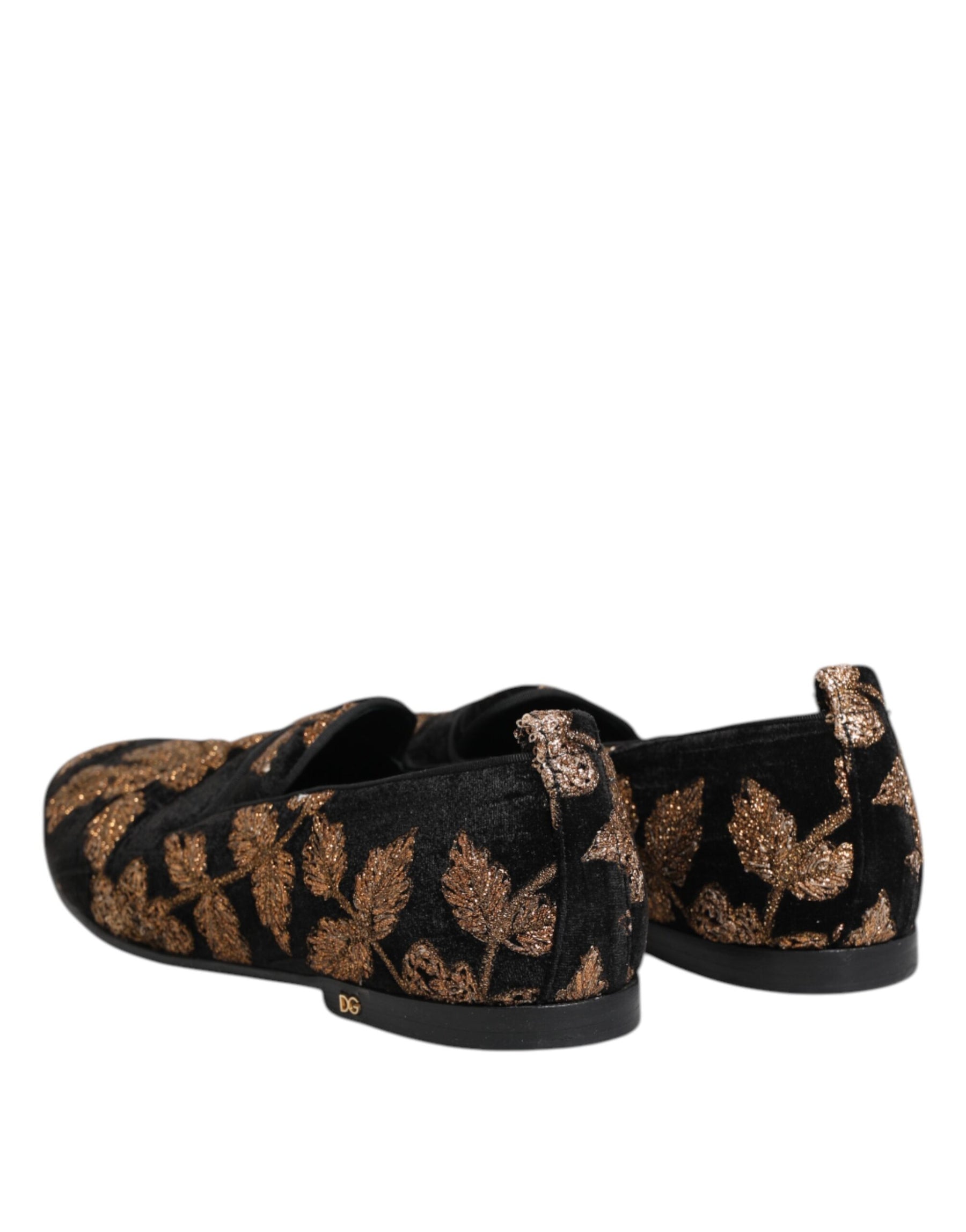 Dolce & Gabbana Black Floral Embroidery Men Loafers Shoes | Regal Royce