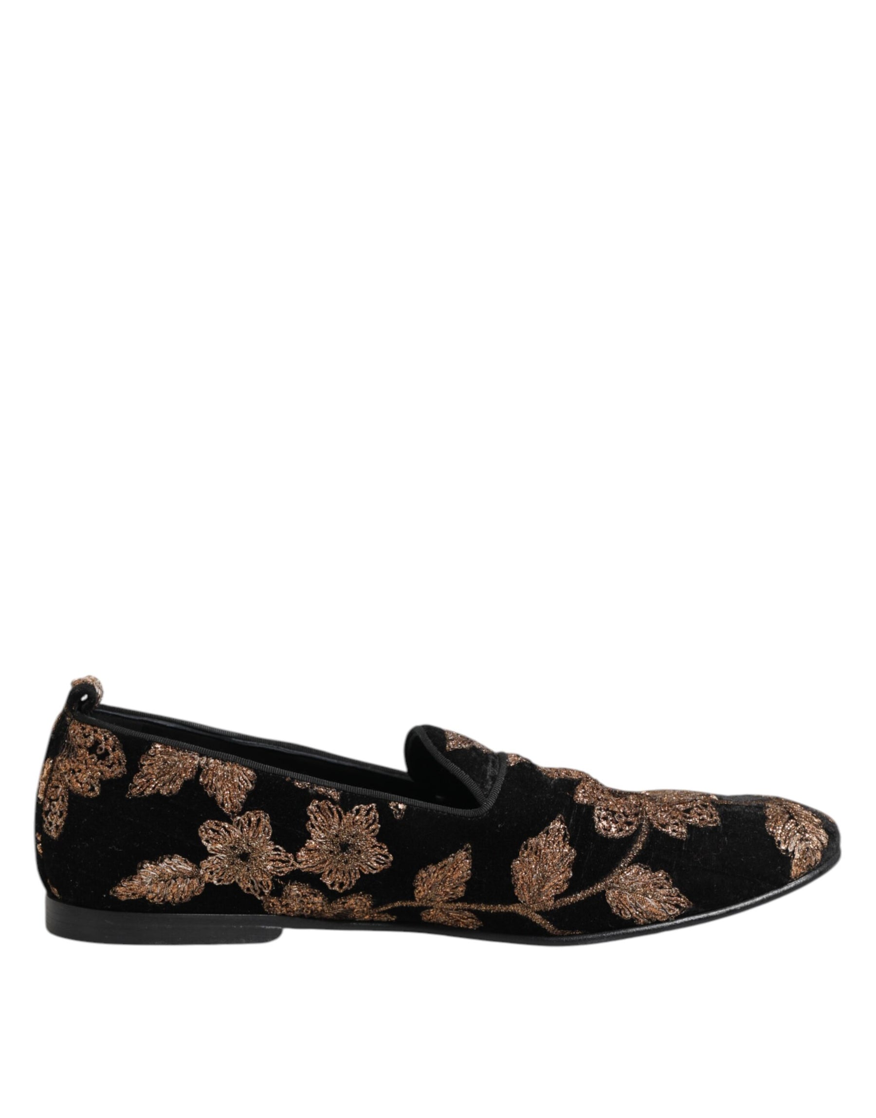 Dolce & Gabbana Black Floral Embroidery Men Loafers Shoes | Regal Royce