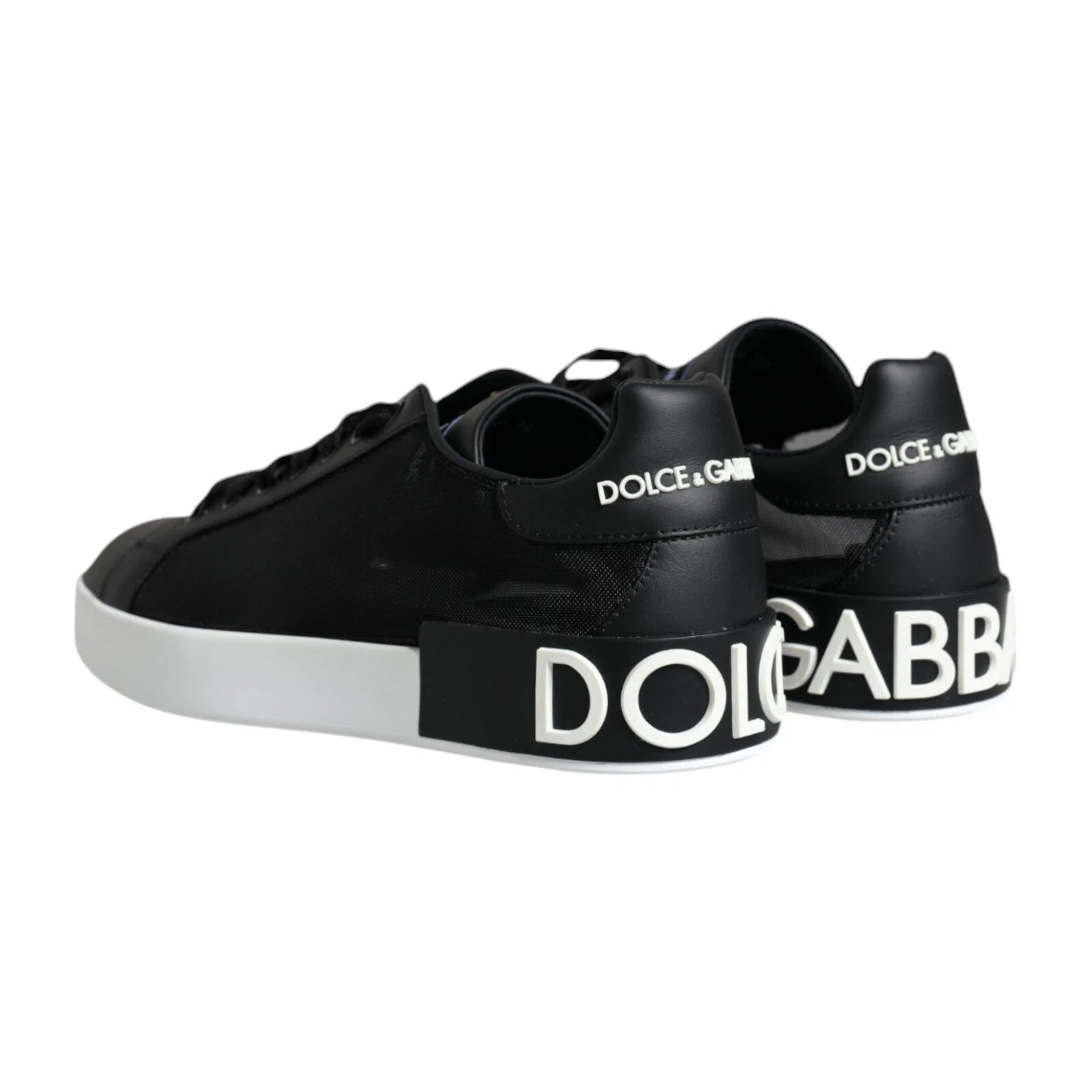Dolce & Gabbana Black Calf Leather Portofino Sneakers Shoes | Regal Royce